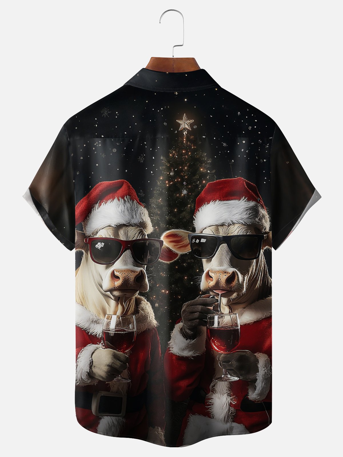 Moisture-Wicking Christmas Cow Chest Pocket Hawaiian Shirt