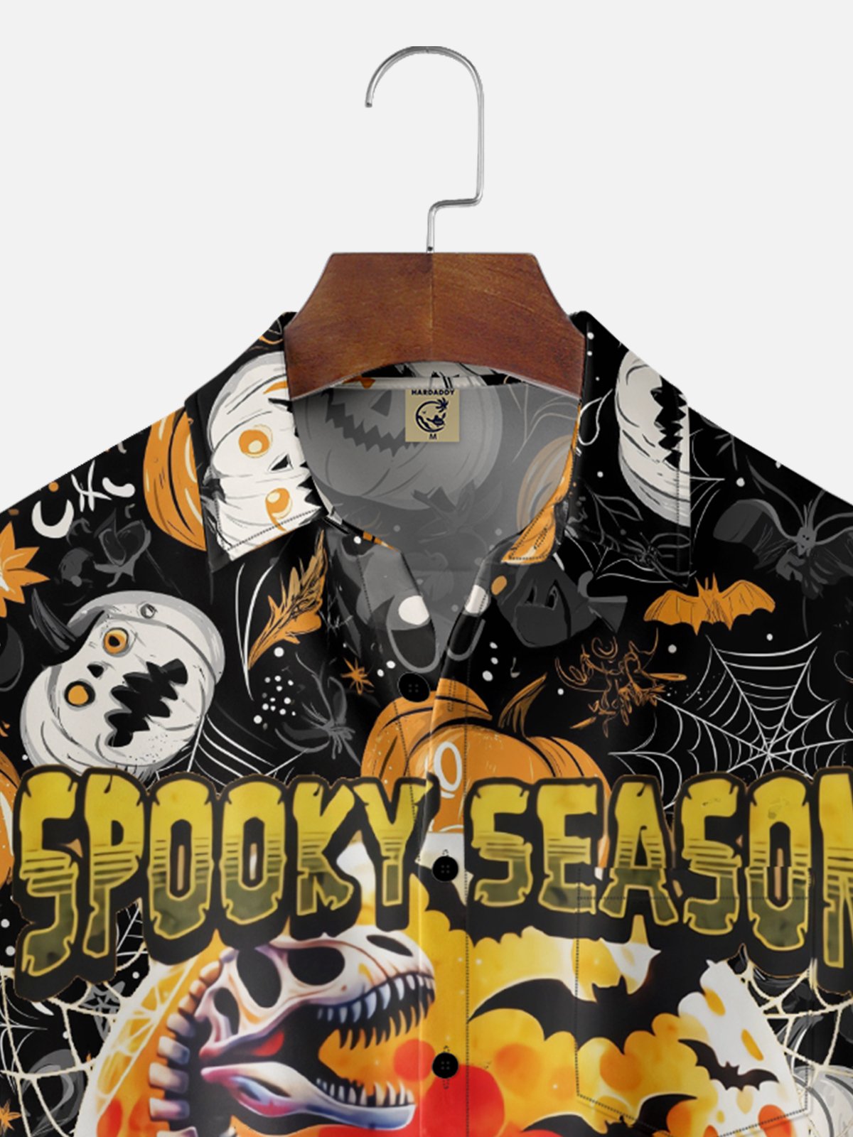 Moisture-Wicking Gradient Color Halloween Pumpkin Dinosaur Spider Web Chest Pocket Hawaiian Shirt