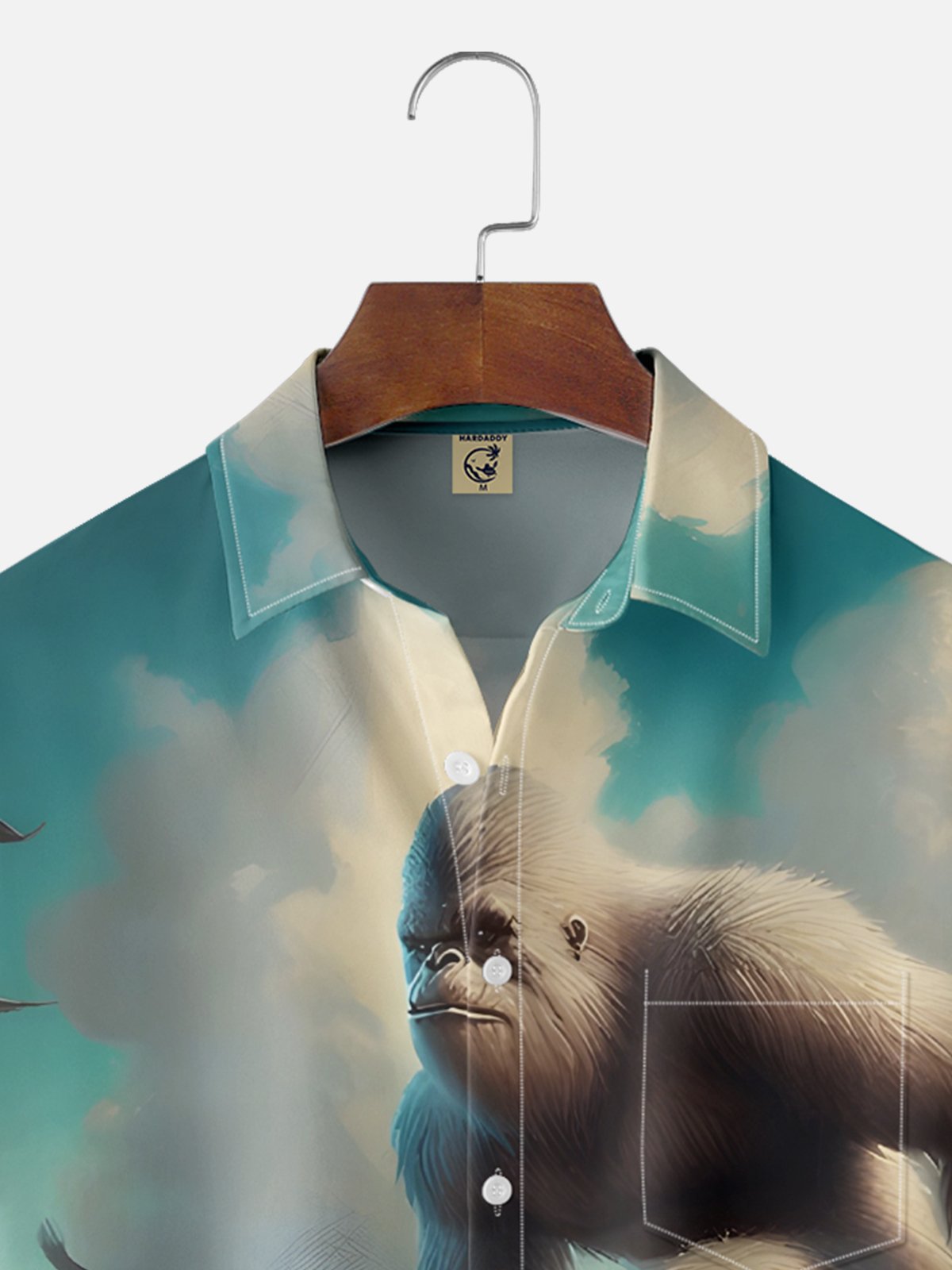 Moisture-wicking Bigfoot Ski Fun Jones Chest Pocket Hawaiian Shirt