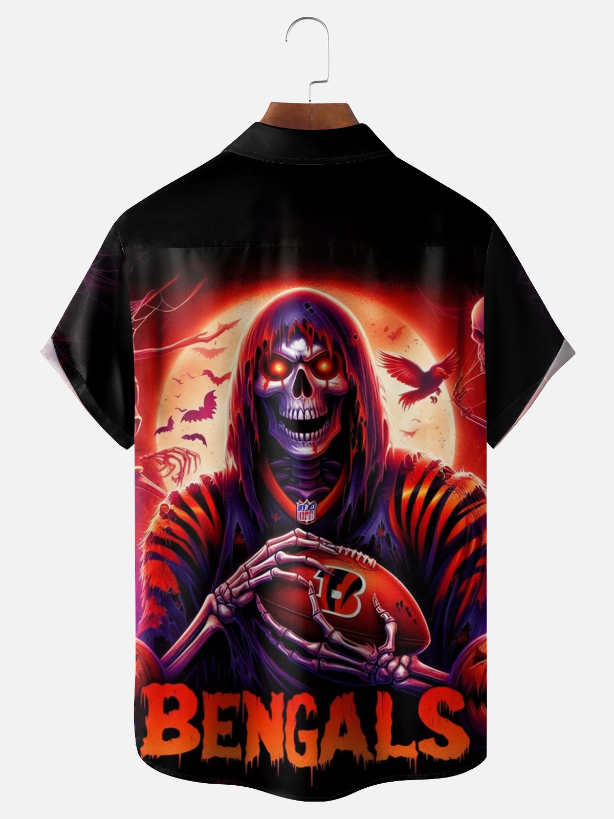 Moisture-Wicking Halloween Skull Cincinnati Bengals Chest Pocket Hawaiian Shirt
