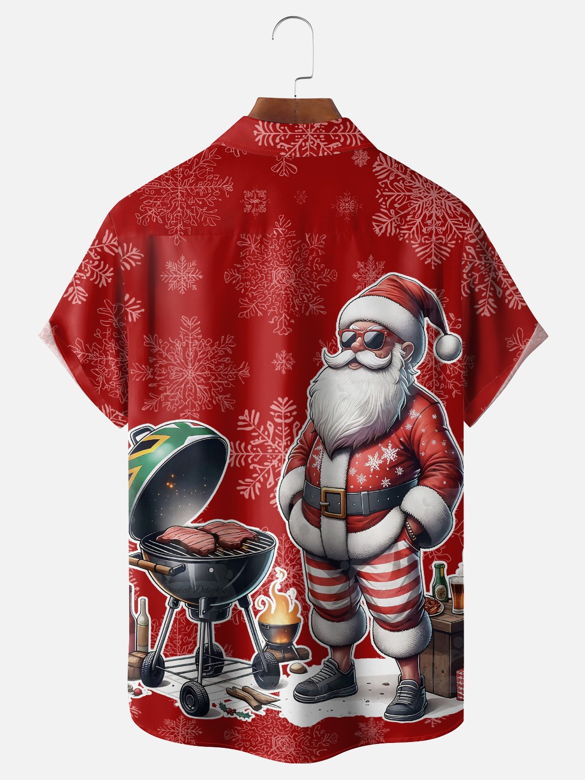 Moisture-Wicking BBQ Santa Chest Pocket Hawaiian Shirt