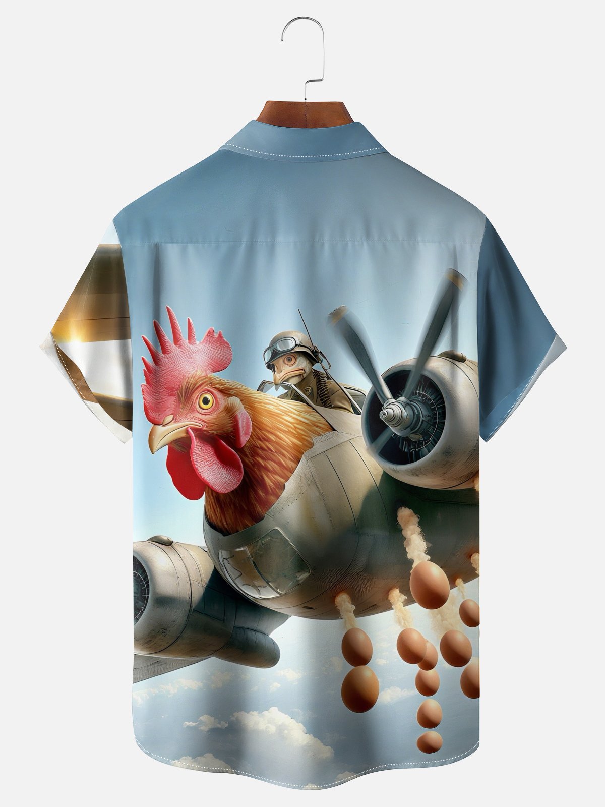 Moisture-wicking Rooster Fighter Plane Fun Chest Pocket Hawaiian Shirt