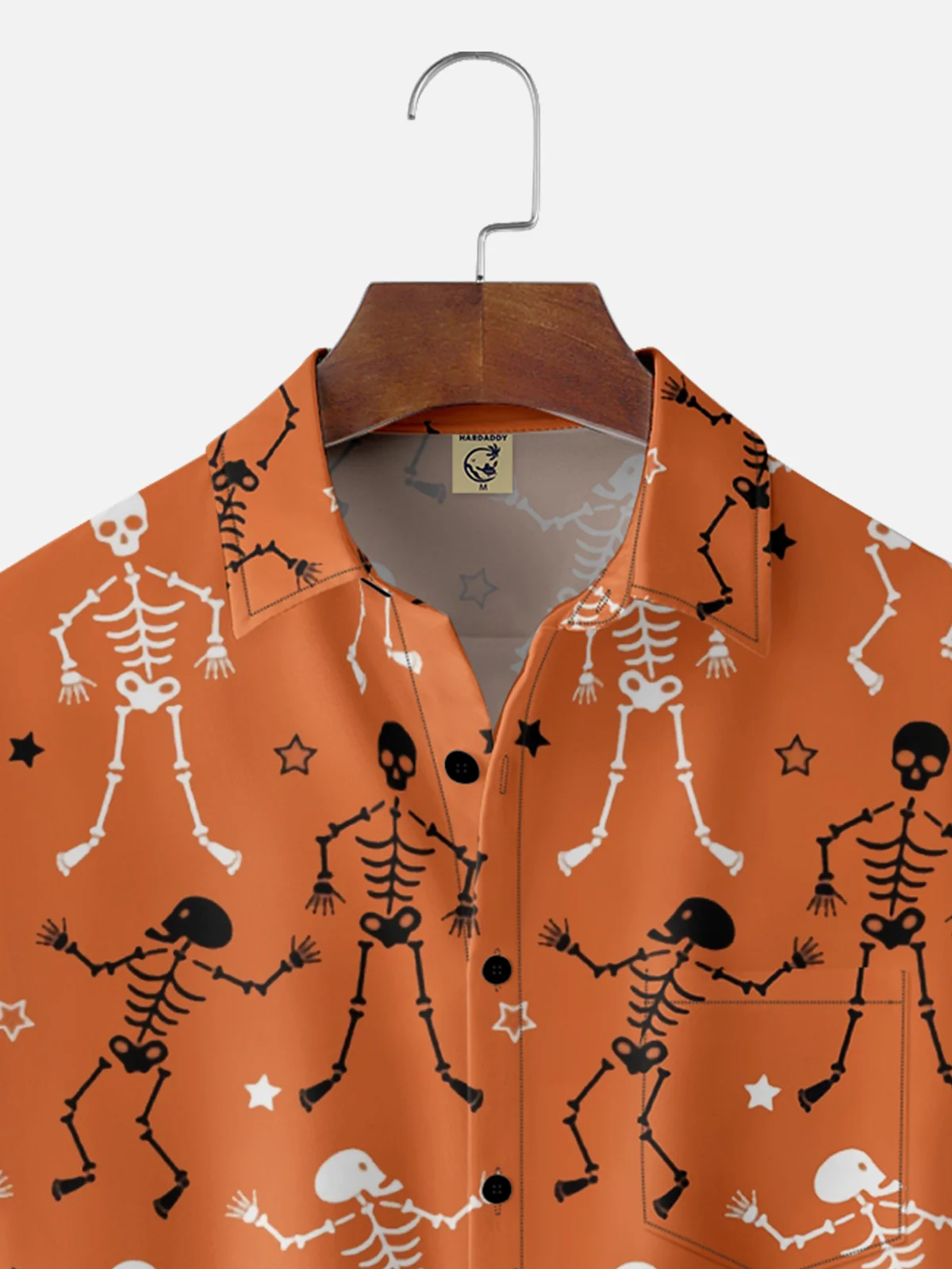 Moisture-Wicking Halloween Skeleton Chest Pocket Hawaiian Shirt