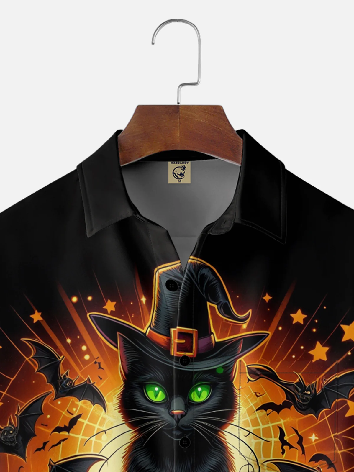 Moisture-Wicking Halloween Pumpkin Black Cat Spider Web Chest Pocket Hawaiian Shirt