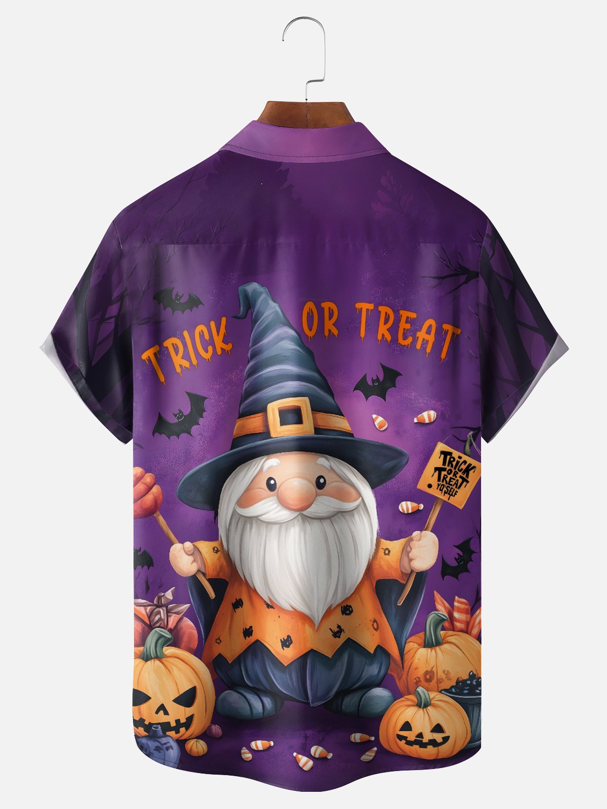 Moisture-Wicking Halloween Pumpkin Gnome Chest Pocket Hawaiian Shirt