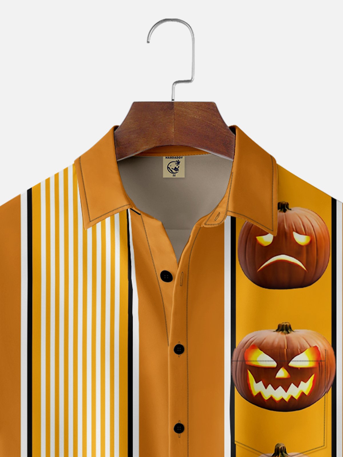 Moisture-Wicking Halloween Pumpkin Geometric Chest Pocket Bowling Shirt