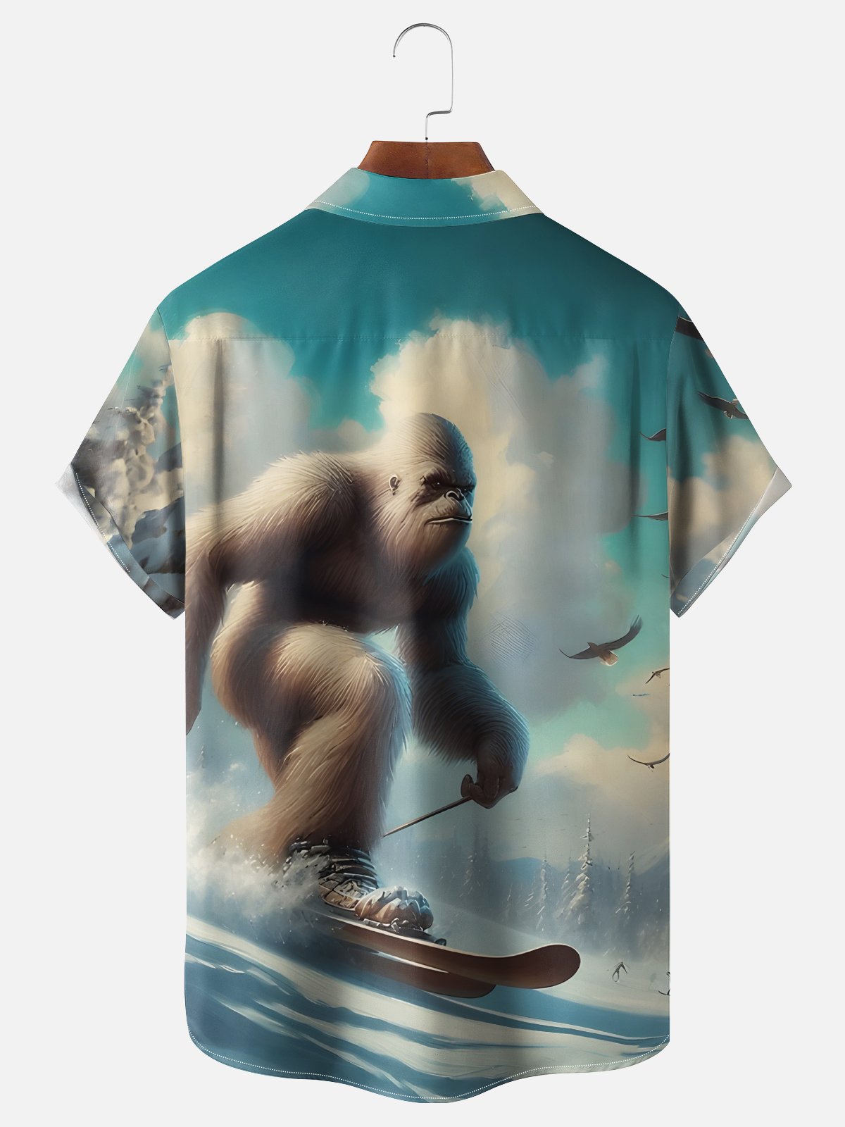 Moisture-wicking Bigfoot Ski Fun Jones Chest Pocket Hawaiian Shirt