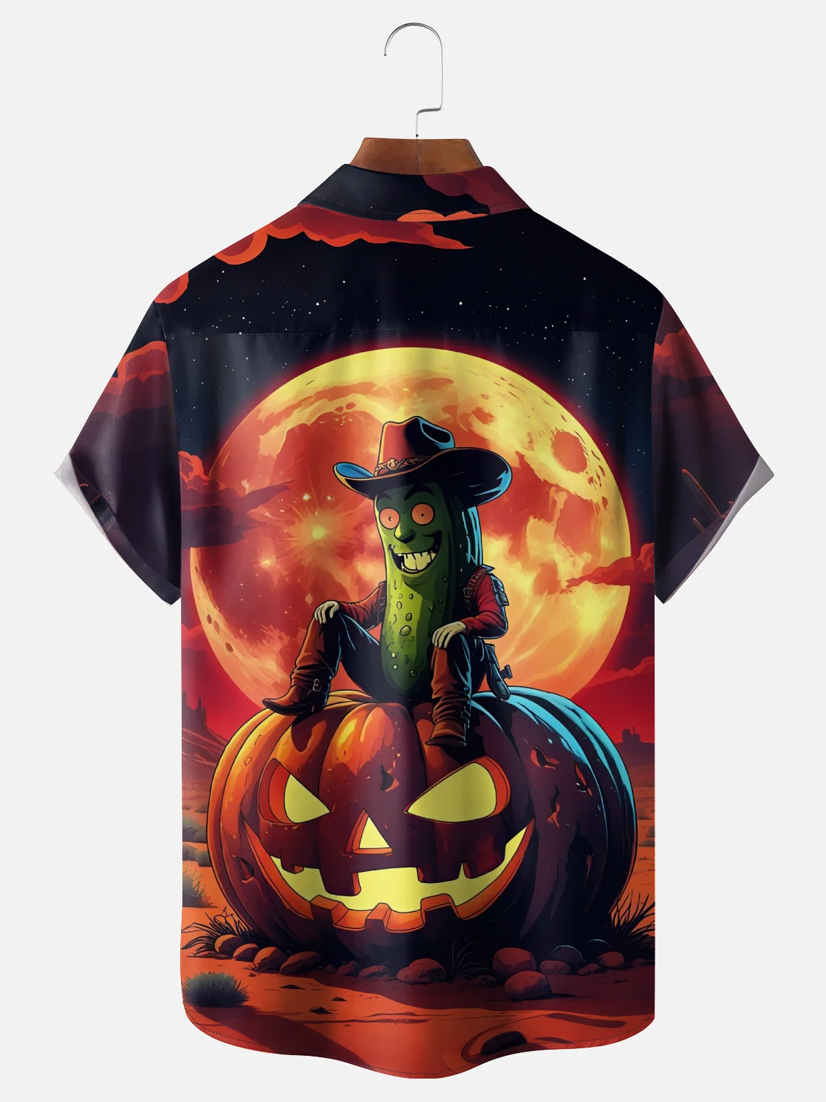 Moisture-Wicking Halloween Pumpkin Western Cucumber Chest Pocket Hawaiian Shirt