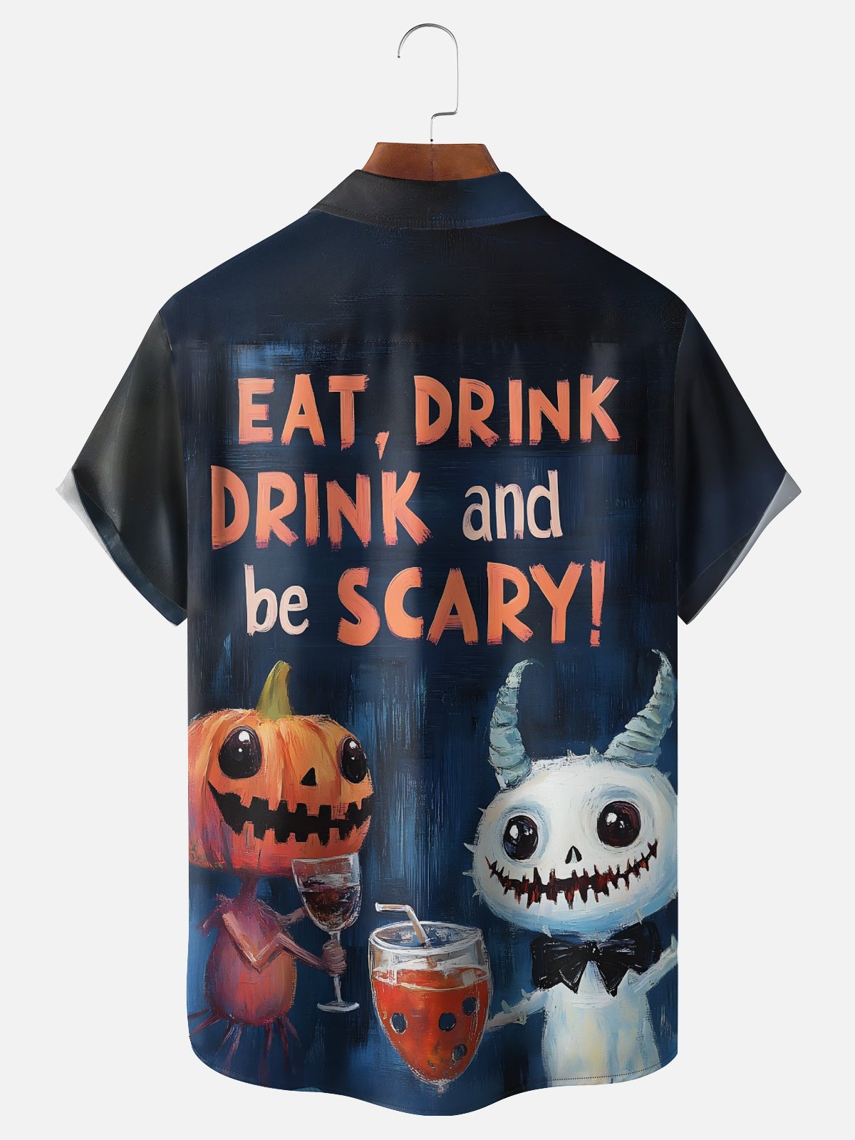 Moisture-Wicking Halloween Pumpkin Monster Chest Pocket Hawaiian Shirt