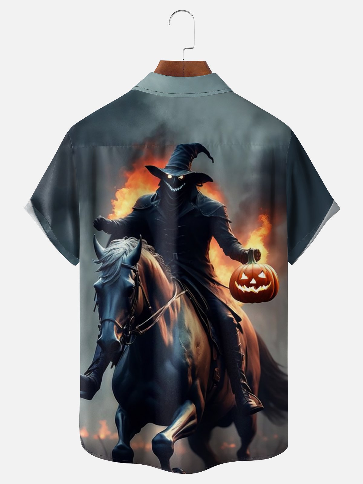 Moisture-wicking Halloween Headless Horseman Pumpkin Fun Chest Pocket Casual Shirt