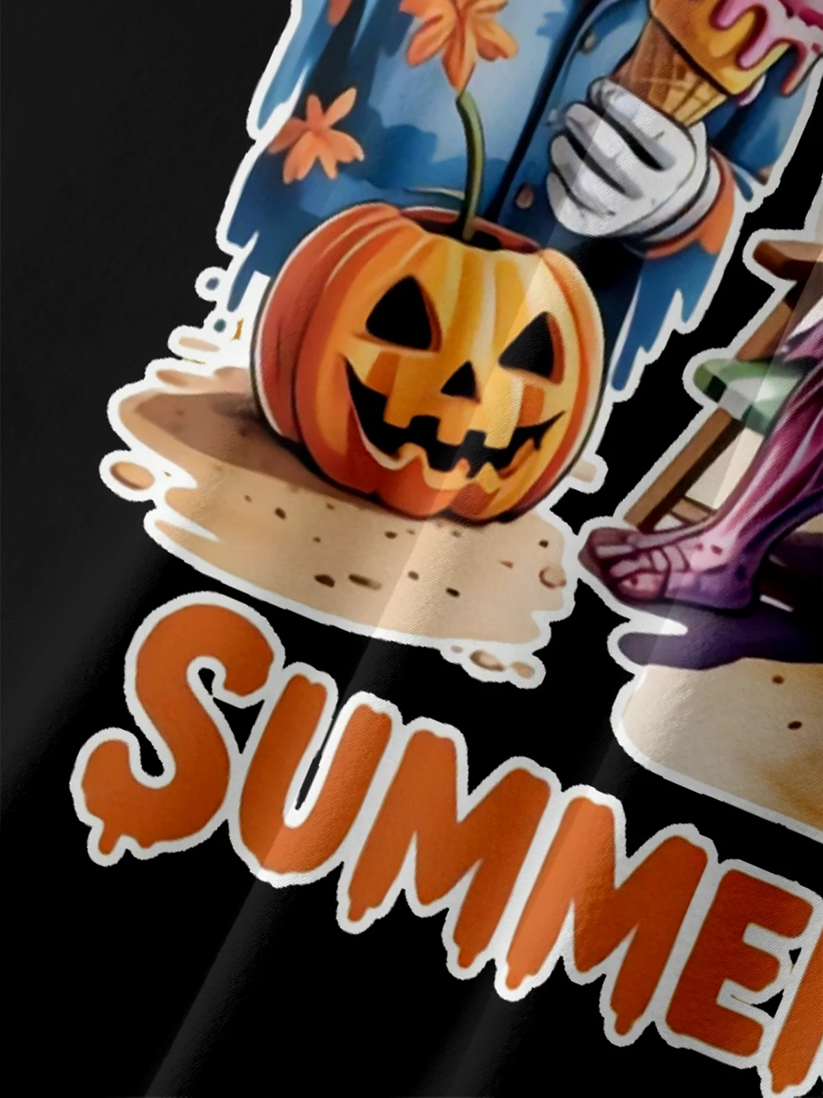 Moisture-Wicking Halloween Pumpkin Cartoon Character Chest Pocket Hawaiian Shirt