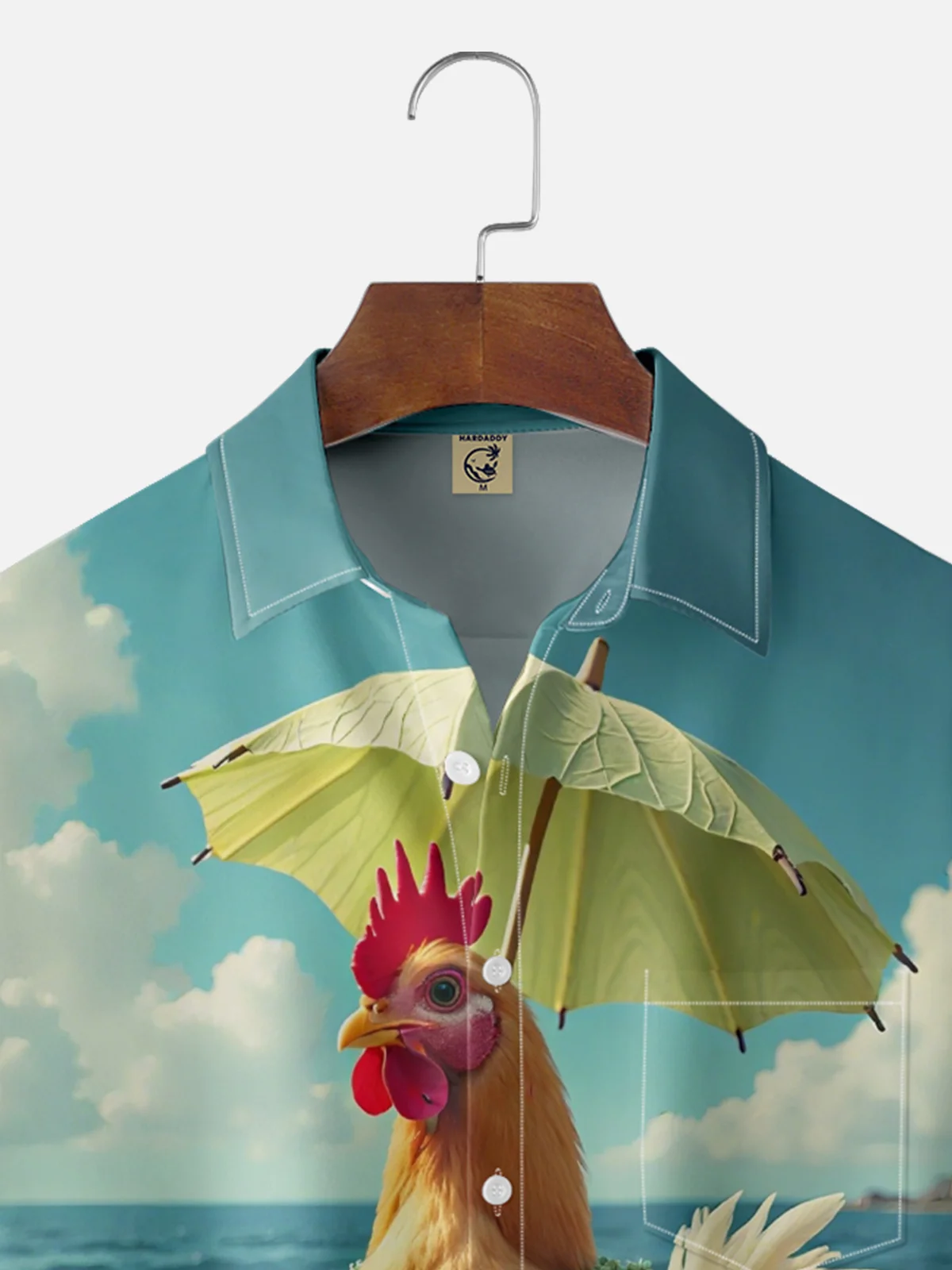 Moisture-wicking Fun Beach Chicken Art Chest Pocket Hawaiian Shirt