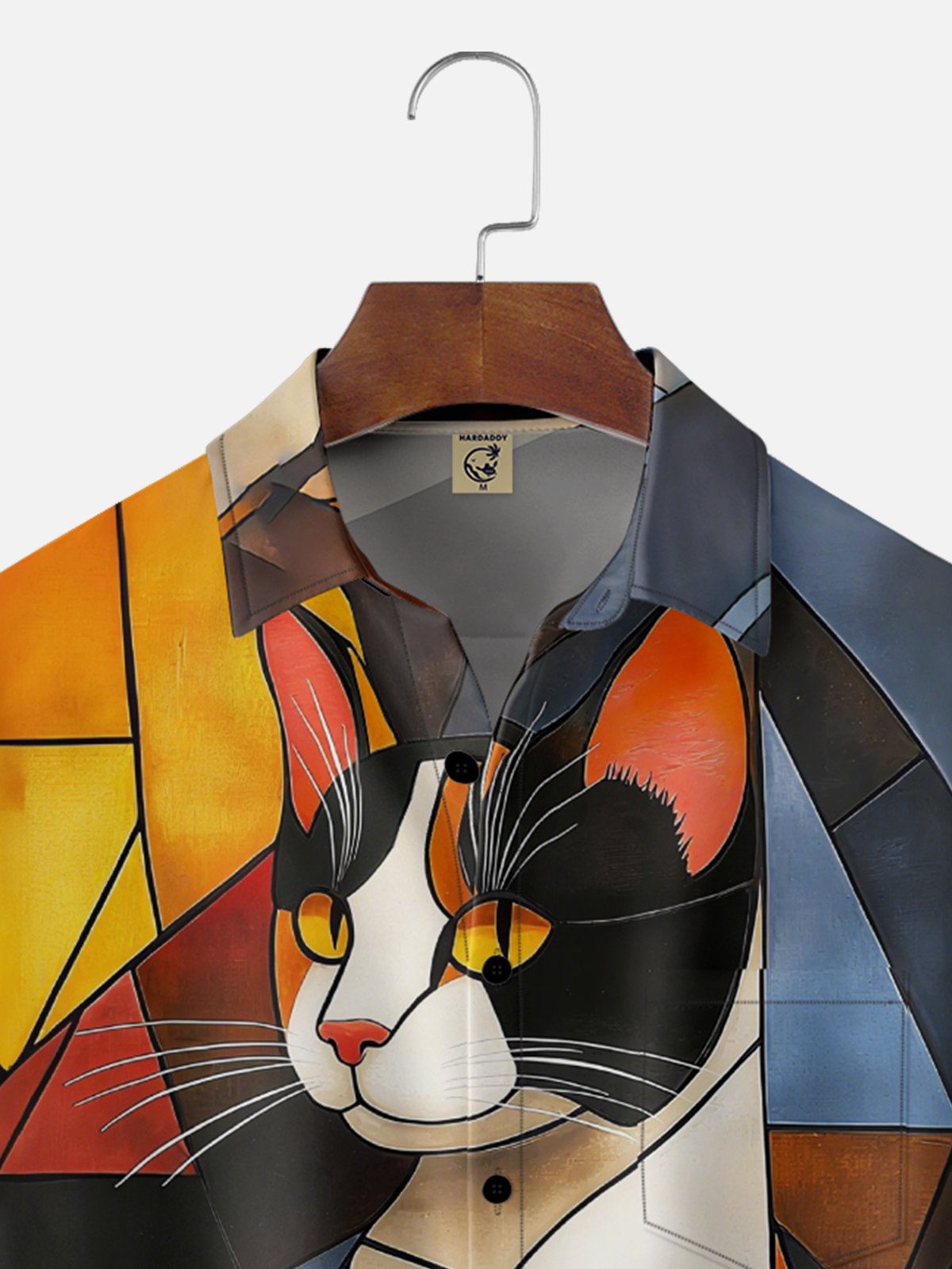 Moisture-Wicking Ombre Color Block Cat Chest Pocket Hawaiian Shirt