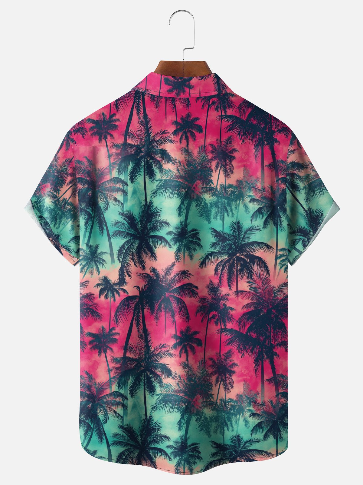 Moisture-Wicking Halloween Pirate Skeleton Dinosaur Gradient Coconut Tree Chest Pocket Hawaiian Shirt