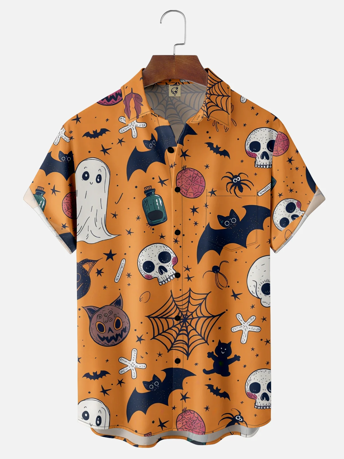 Moisture-wicking Halloween Ghost Skeleton Fun Chest Pocket Casual Shirt