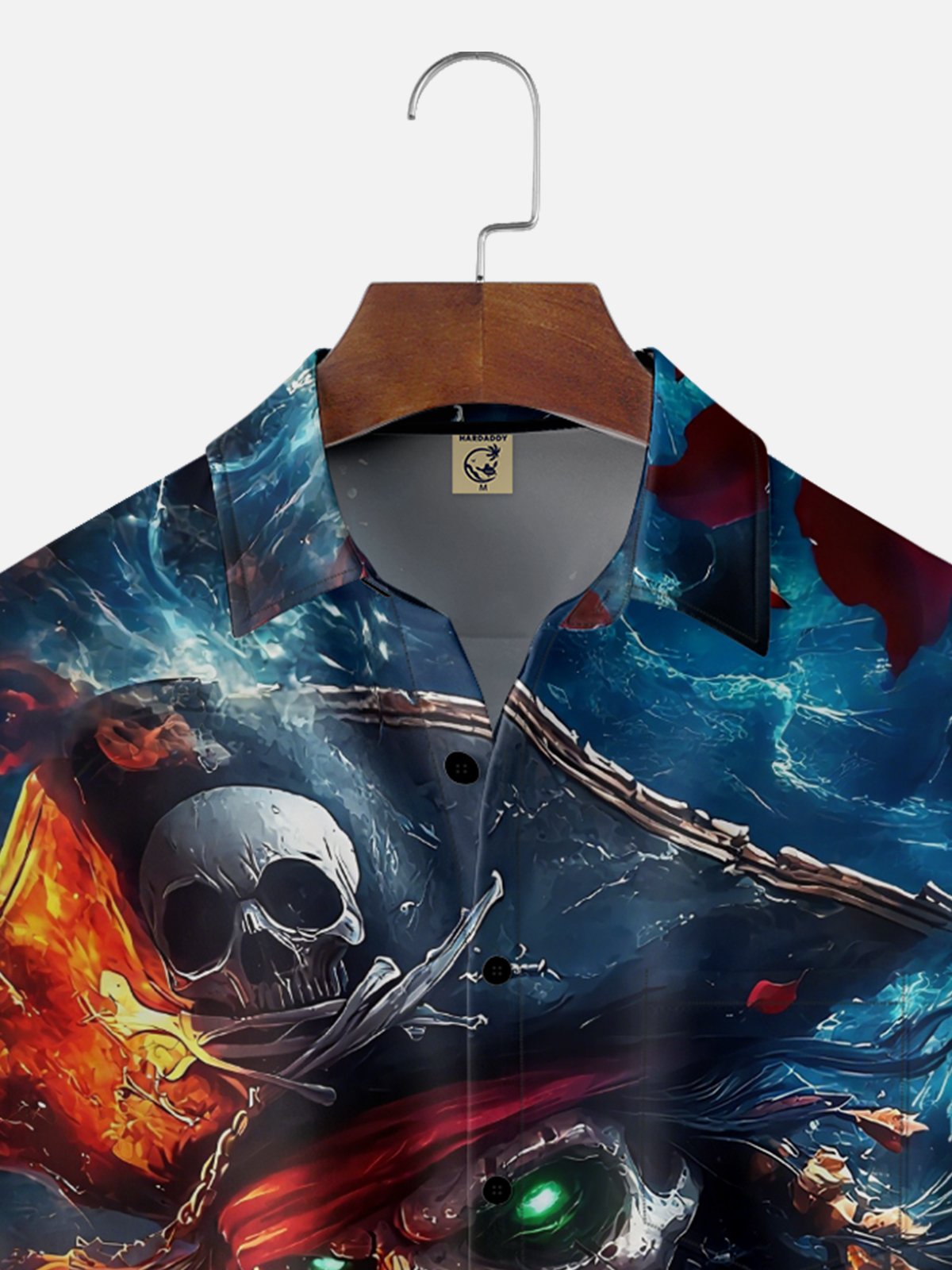 Moisture-Wicking Gradient Color Abstract Pirate Skull Chest Pocket Hawaiian shirt