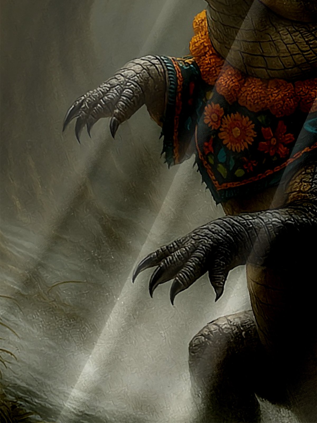 Moisture-wicking Day of the Dead Bigfoot vs. Alligator Fun Chest Pocket Hawaiian Shirt