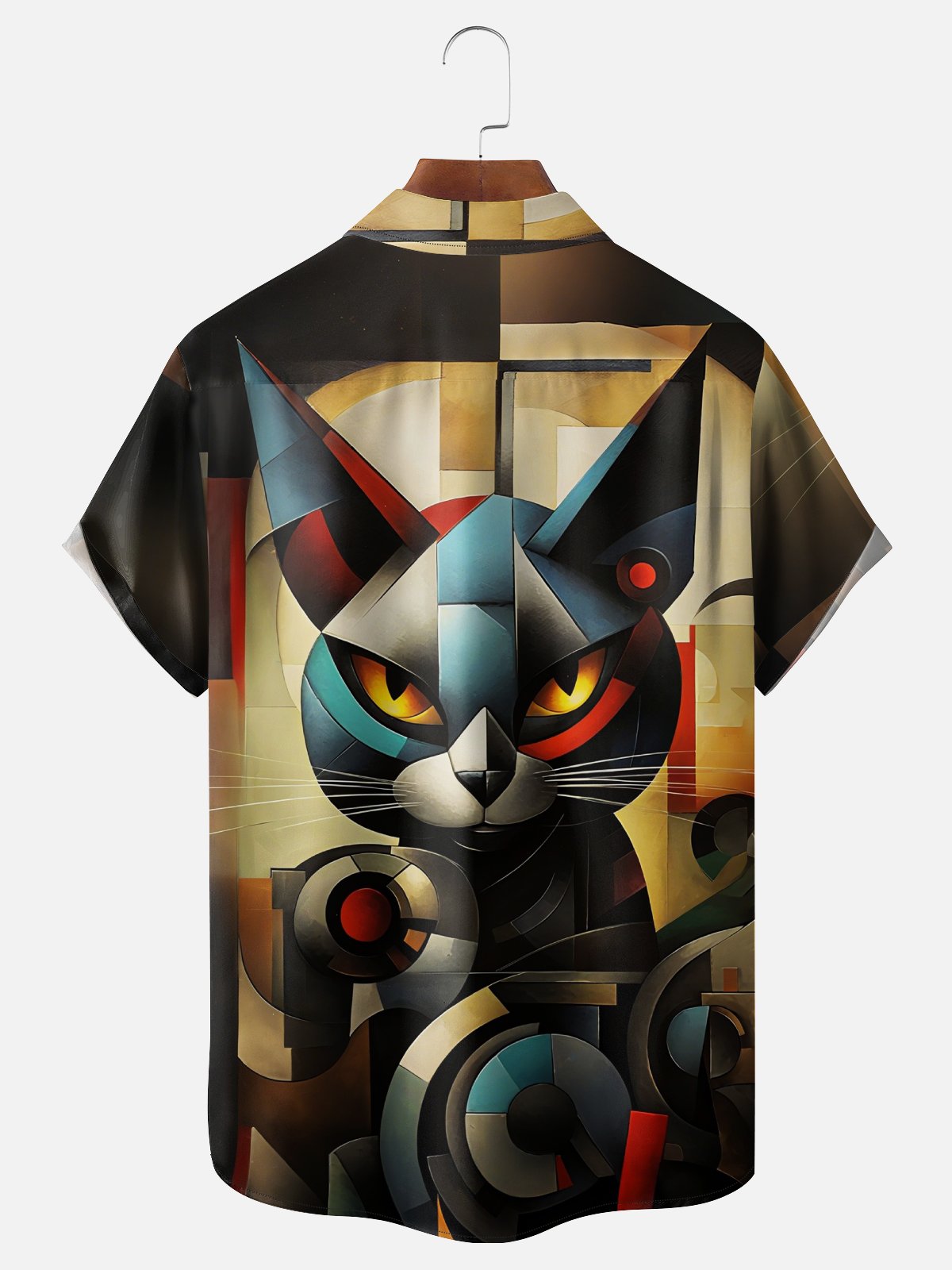 Moisture-Wicking Ombre Color Block Cat Chest Pocket Hawaiian Shirt