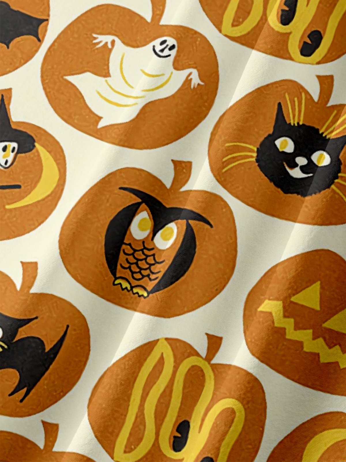 Moisture-Wicking Halloween Pumpkin Witch Cat Chest Pocket Hawaiian Shirt