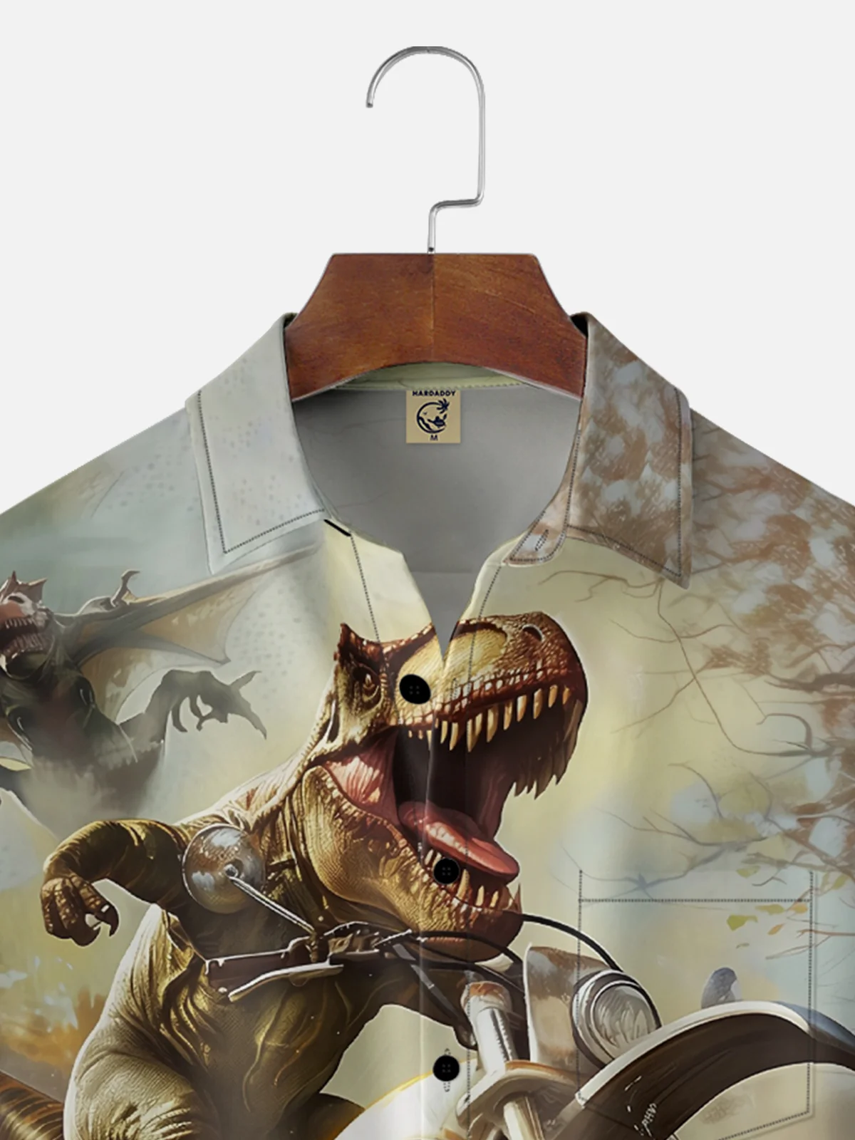 Moisture-Wicking Dinosaur Motorcycle Chest Pocket Hawaiian Shirt