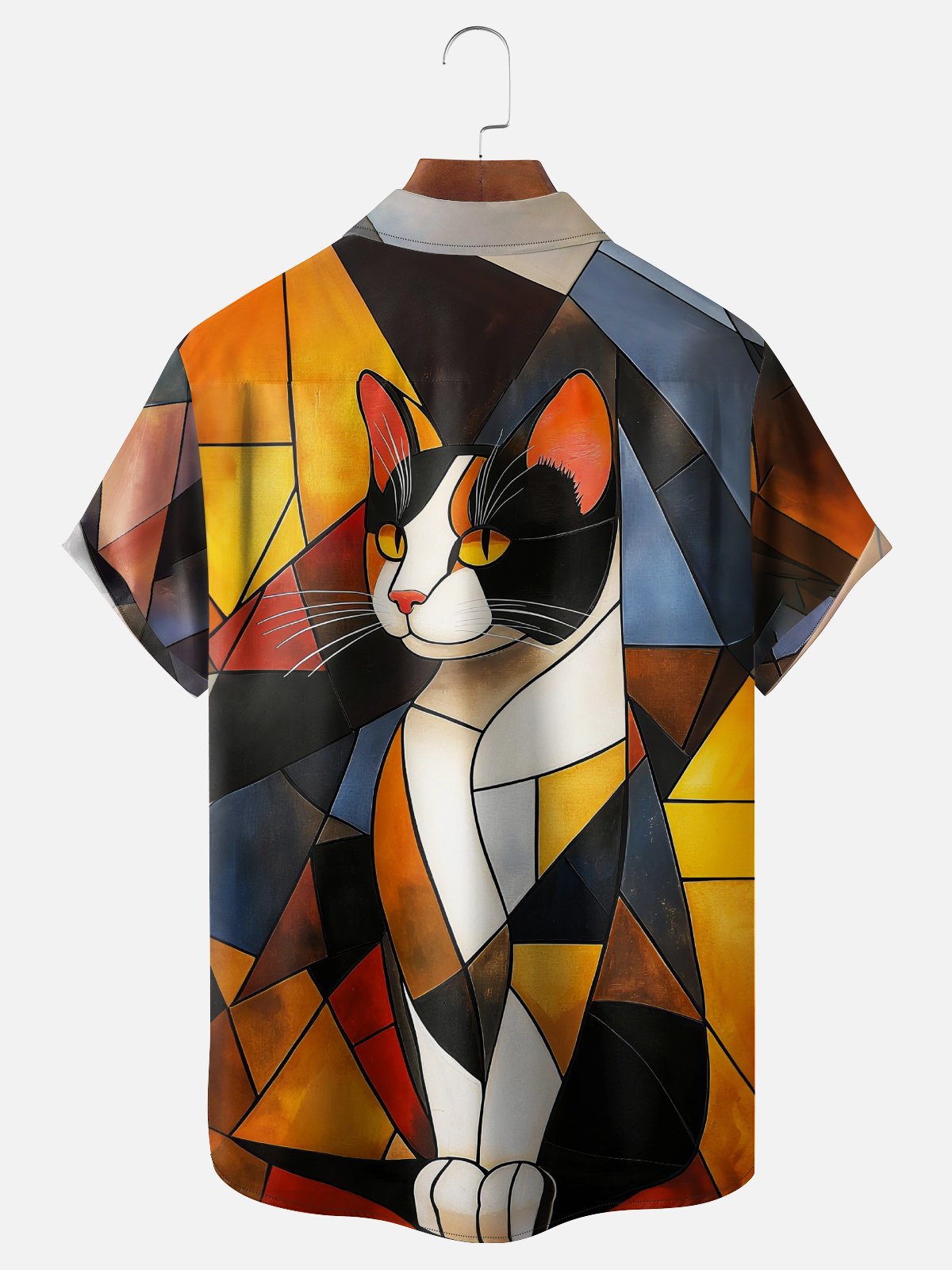 Moisture-Wicking Ombre Color Block Cat Chest Pocket Hawaiian Shirt