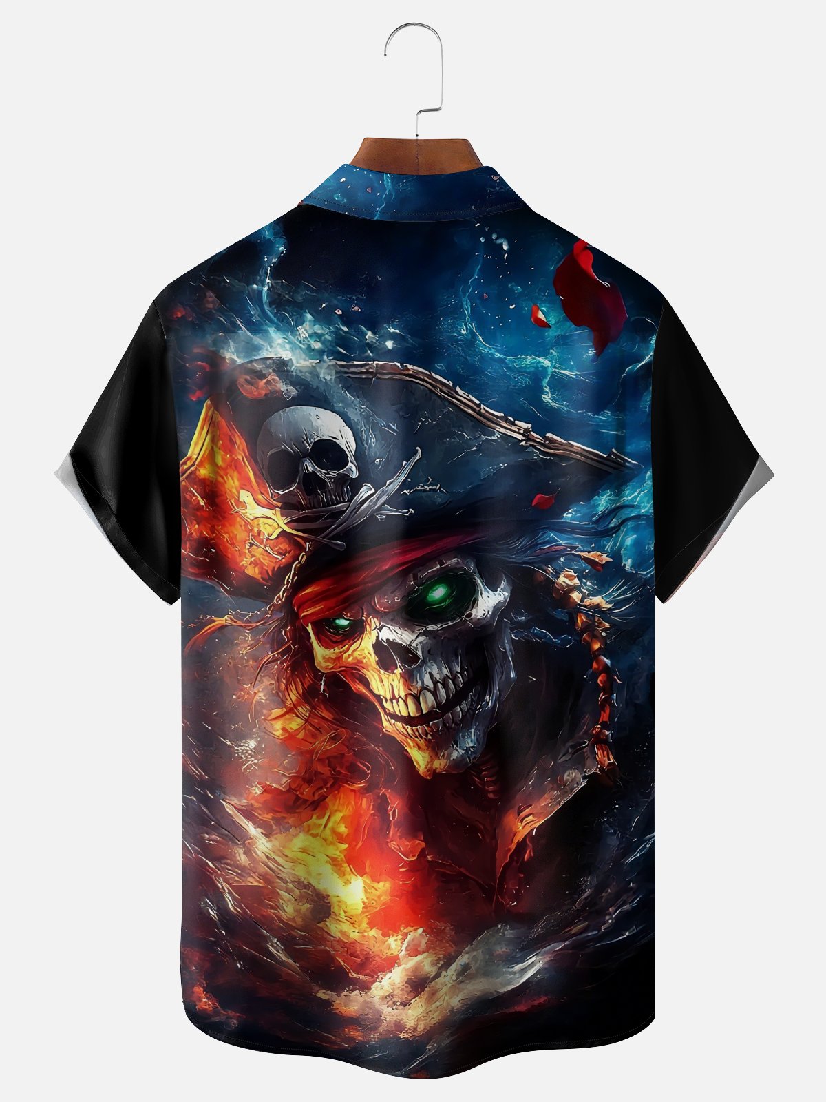 Moisture-Wicking Gradient Color Abstract Pirate Skull Chest Pocket Hawaiian shirt