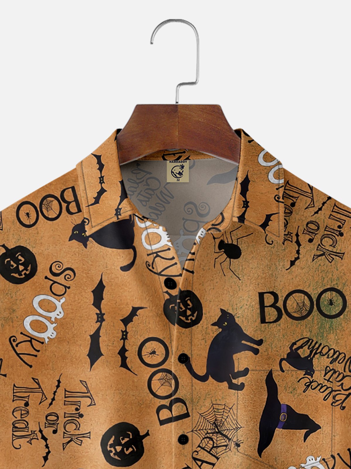 Moisture-Wicking Halloween Cat Pumpkin Spider Chest Pocket Hawaiian Shirt