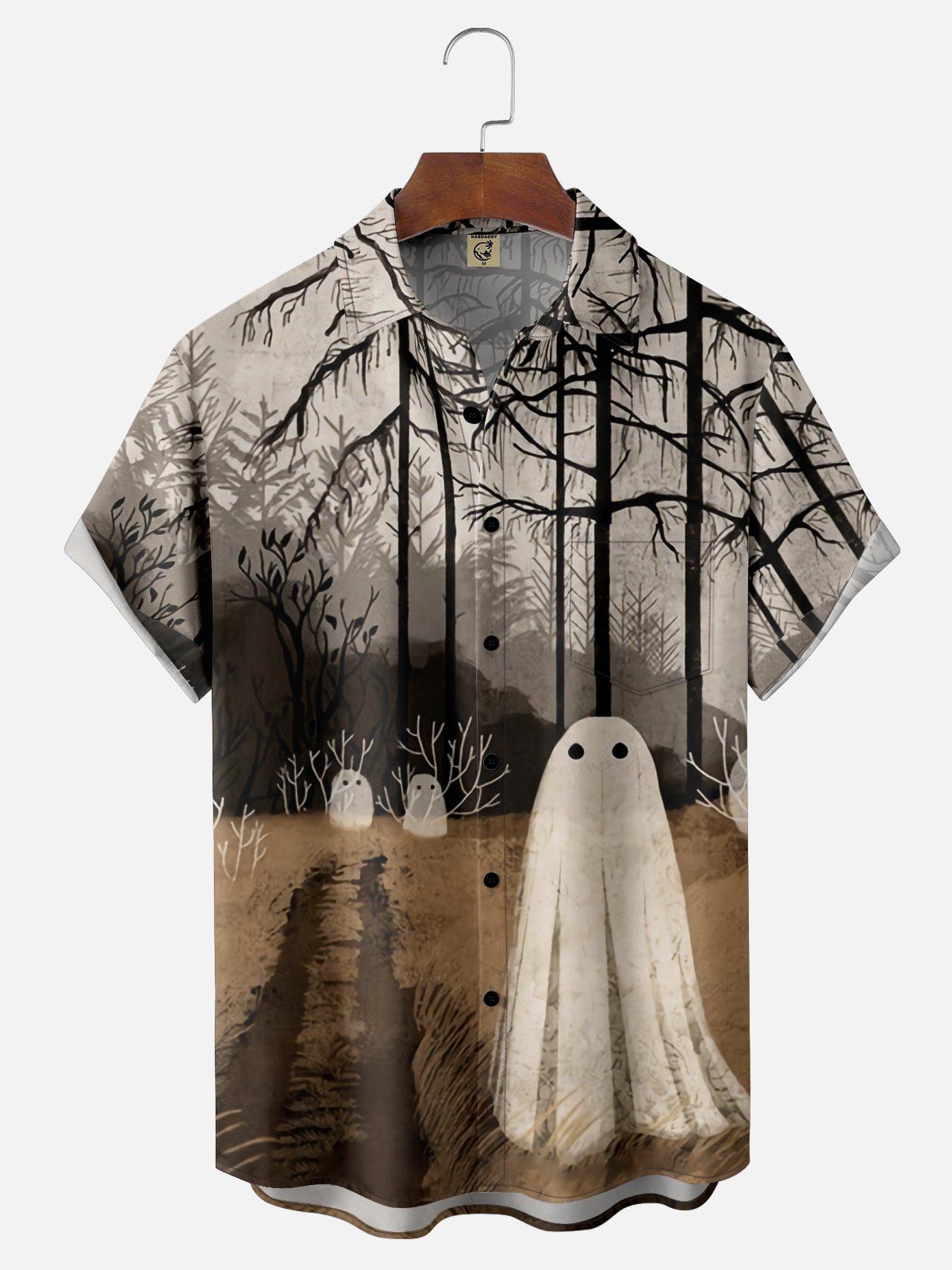 Moisture-Wicking Halloween Ghost Artist Painting Chest Pocket Hawaiian Shirt