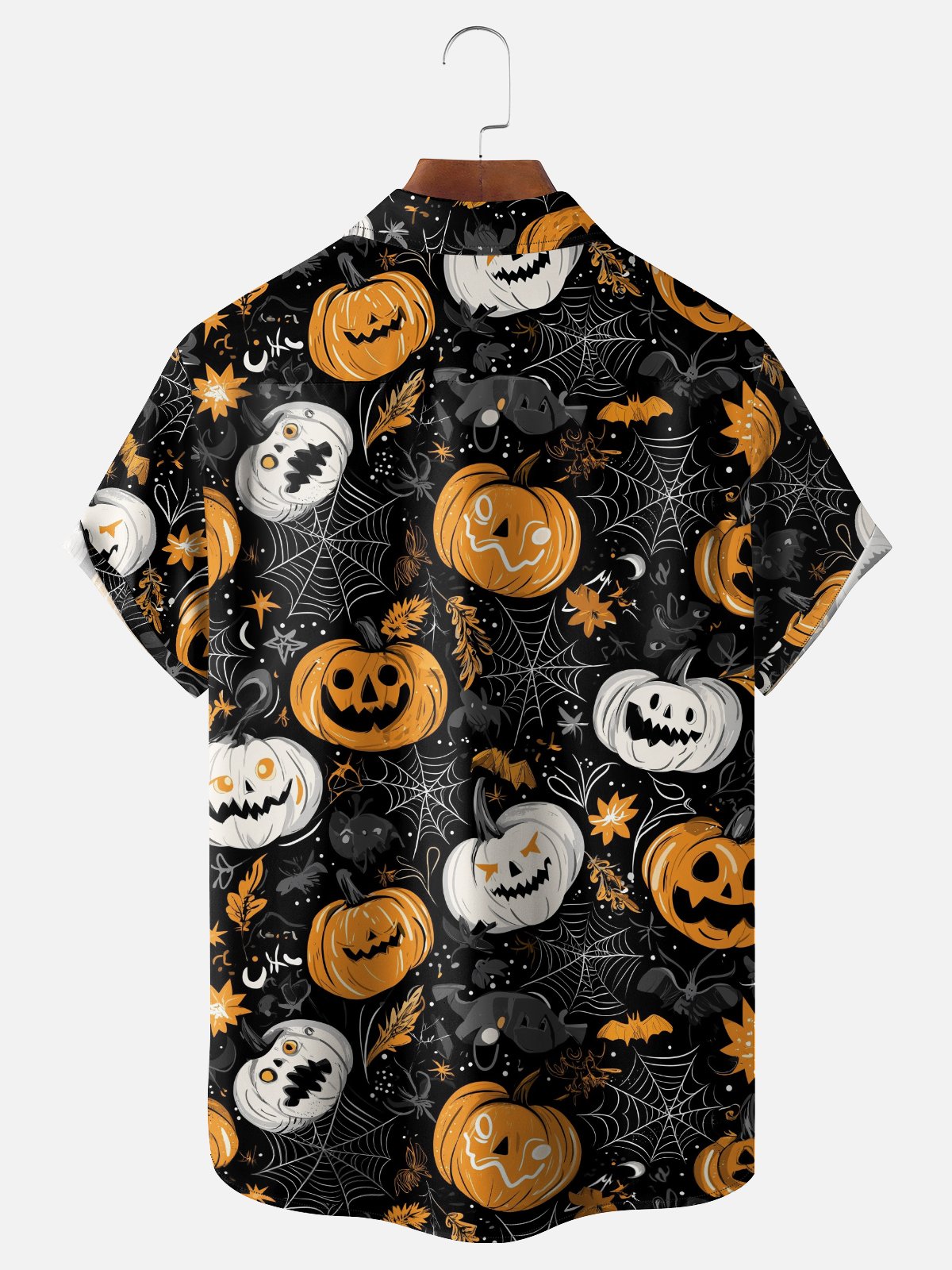 Moisture-Wicking Gradient Color Halloween Pumpkin Dinosaur Spider Web Chest Pocket Hawaiian Shirt
