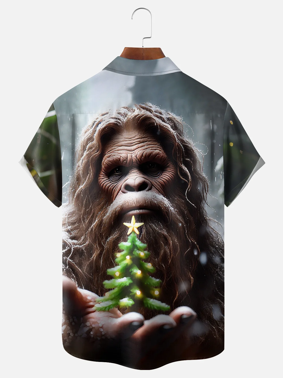 Moisture-wicking Christmas Bigfoot Christmas Tree Fun Chest Pocket Casual Shirt