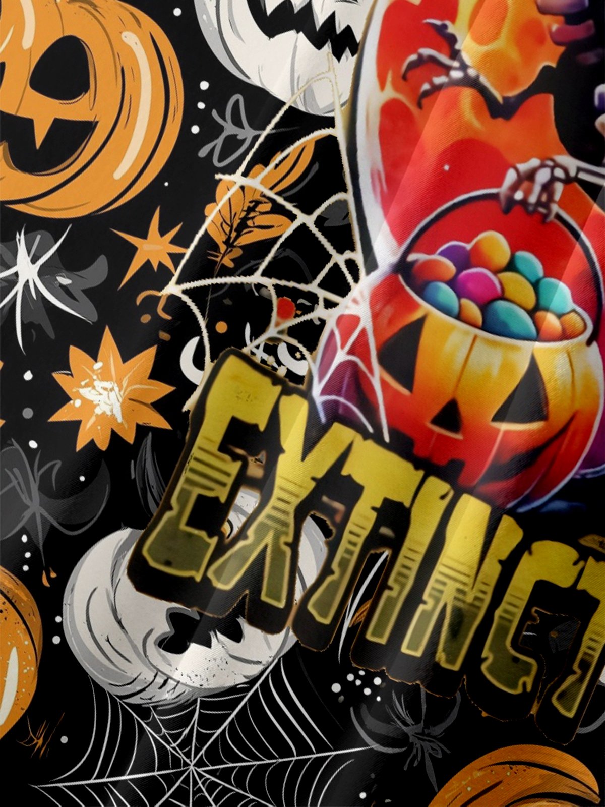 Moisture-Wicking Gradient Color Halloween Pumpkin Dinosaur Spider Web Chest Pocket Hawaiian Shirt