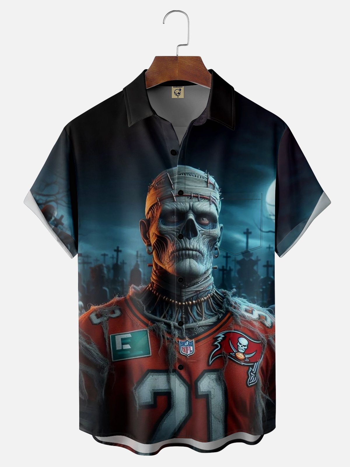 Moisture-Wicking Halloween Tampa Bay Buccaneers Chest Pocket Hawaiian Shirt