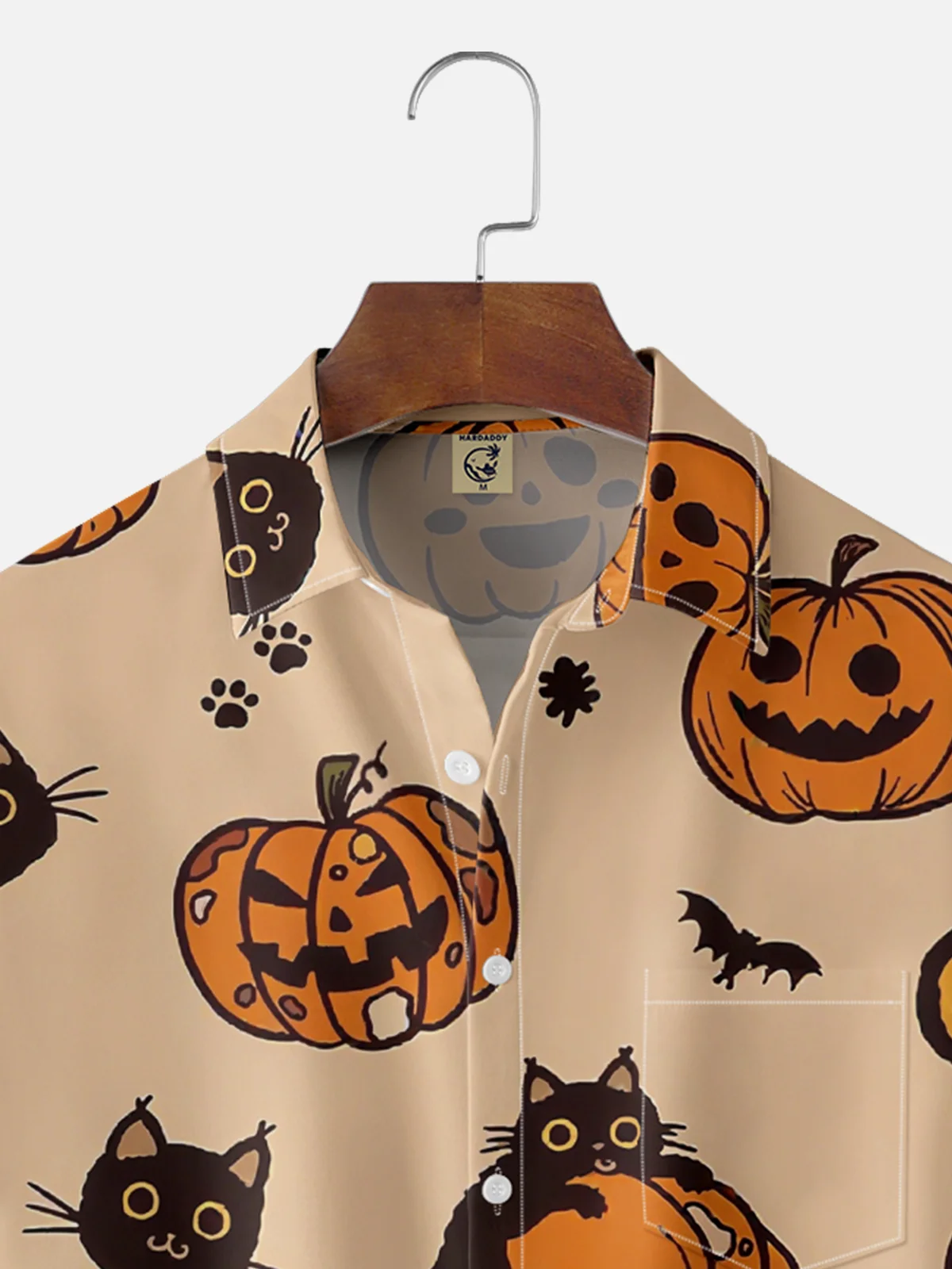 Moisture-wicking Halloween Pumpkin Cat Fun Chest Pocket Hawaiian Shirt