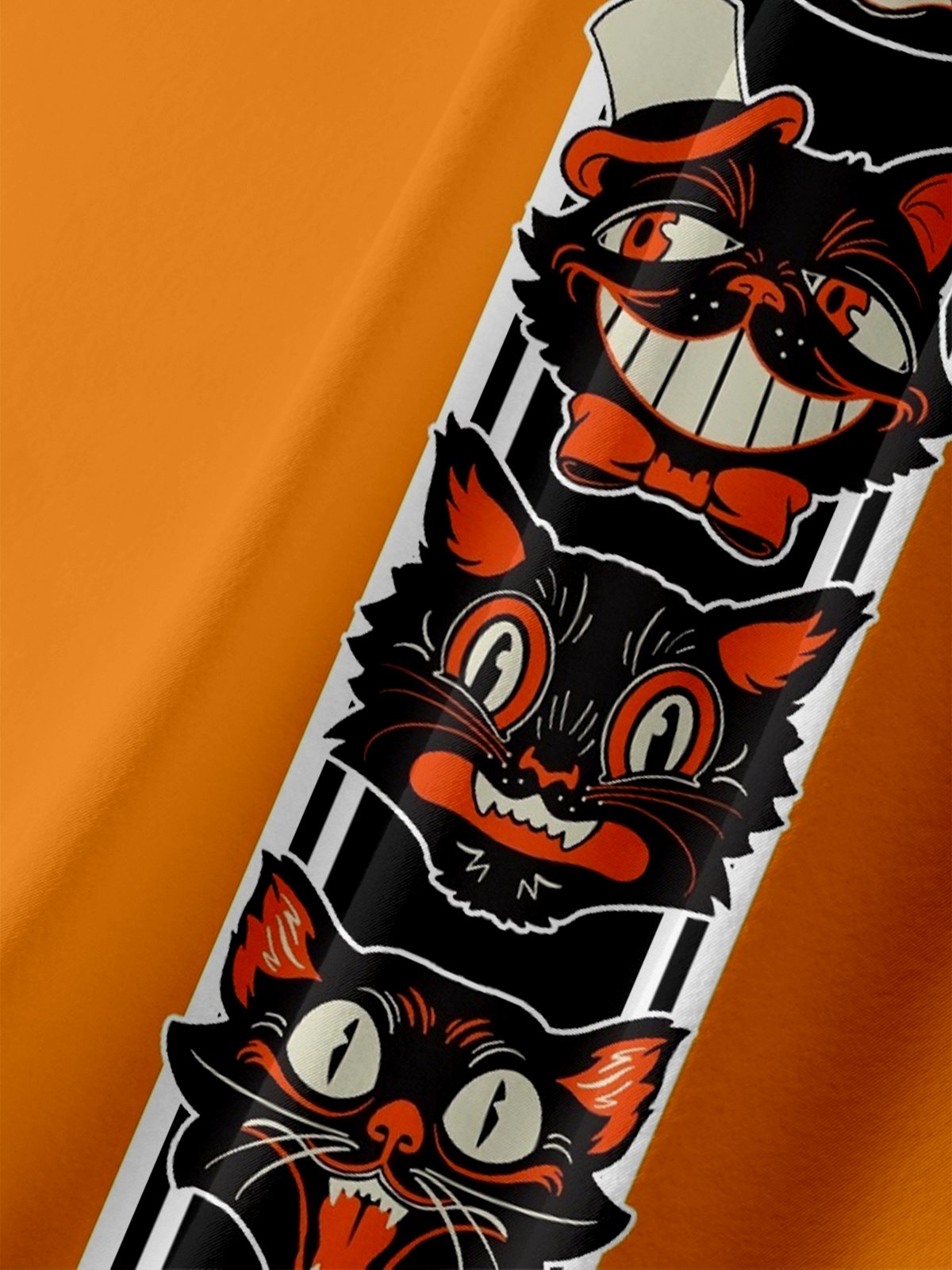 Moisture-Wicking Halloween Black Cat Geometric Chest Pocket Bowling Shirt