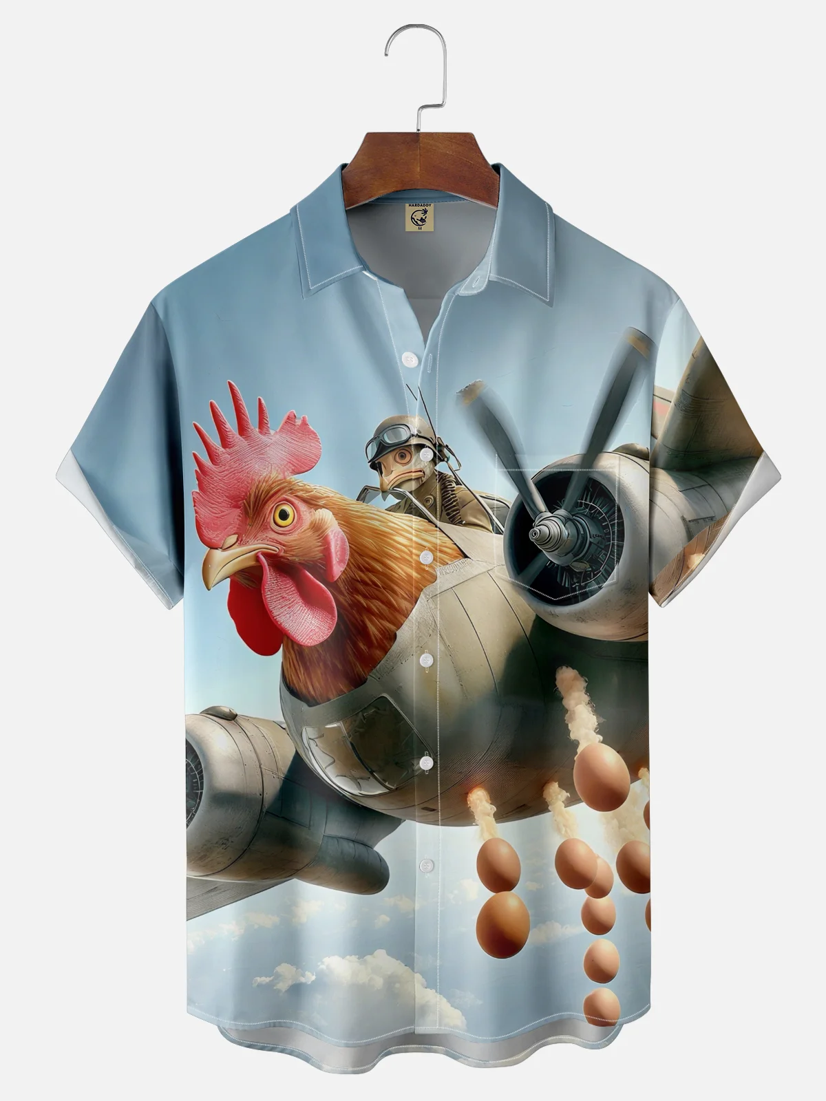 Moisture-wicking Rooster Fighter Plane Fun Chest Pocket Hawaiian Shirt