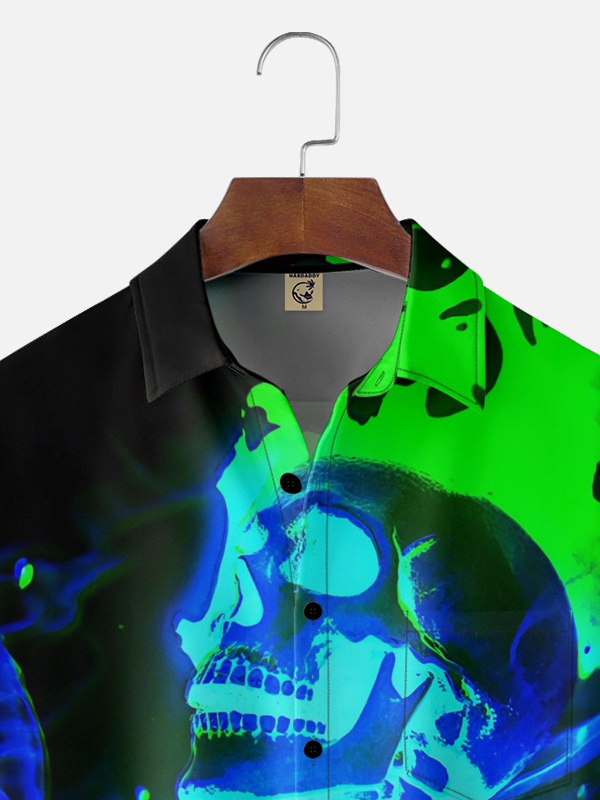 Moisture-wicking Halloween Flame Skull Music Festival Fun Chest Pocket Casual Shirt
