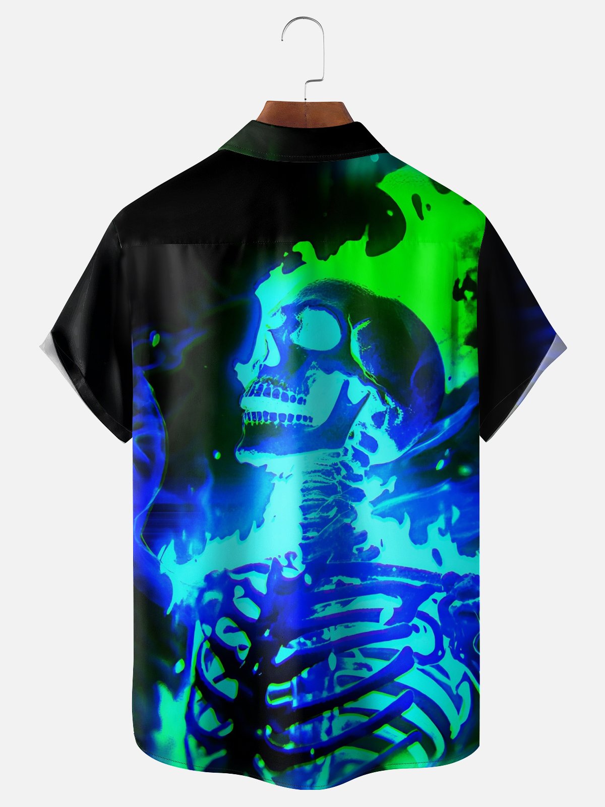 Moisture-wicking Halloween Flame Skull Music Festival Fun Chest Pocket Casual Shirt