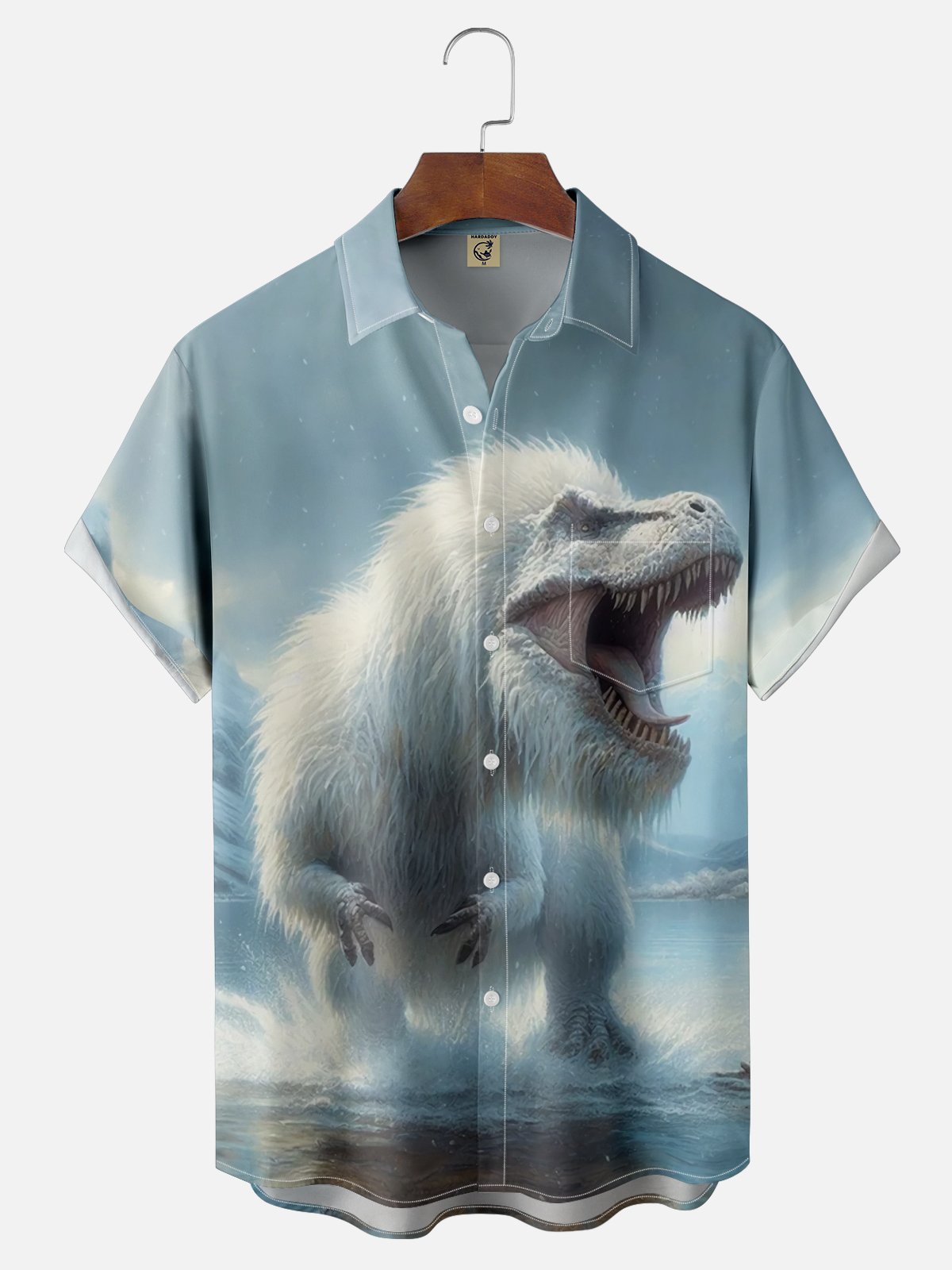 Moisture-Wicking Dinosaur Chest Pocket Hawaiian Shirt