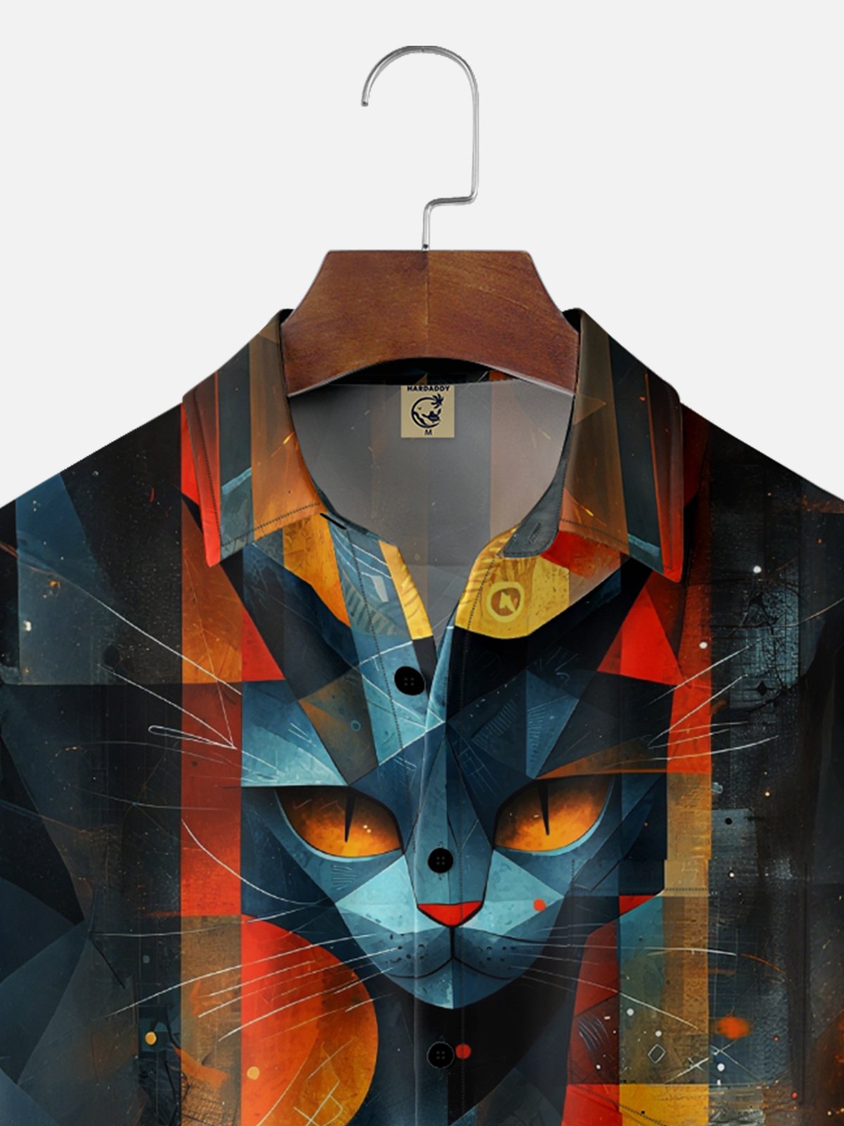 Moisture-Wicking Ombre Color Block Cat Chest Pocket Hawaiian Shirt
