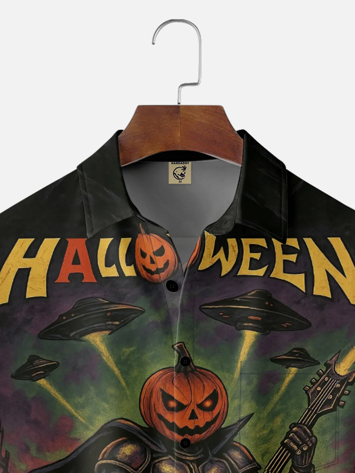 Moisture-wicking Halloween Music Rock Guitar Chest Pocket Casual Shirt