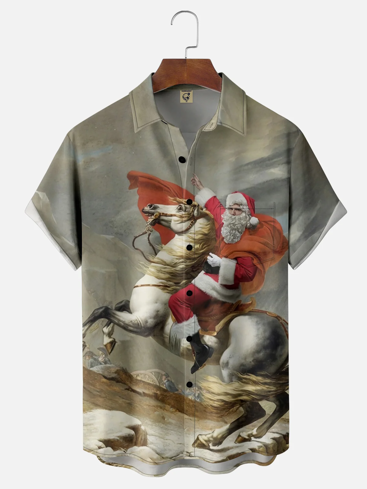 Moisture-wicking Christmas Santa Horse Chest Pocket Casual Shirt