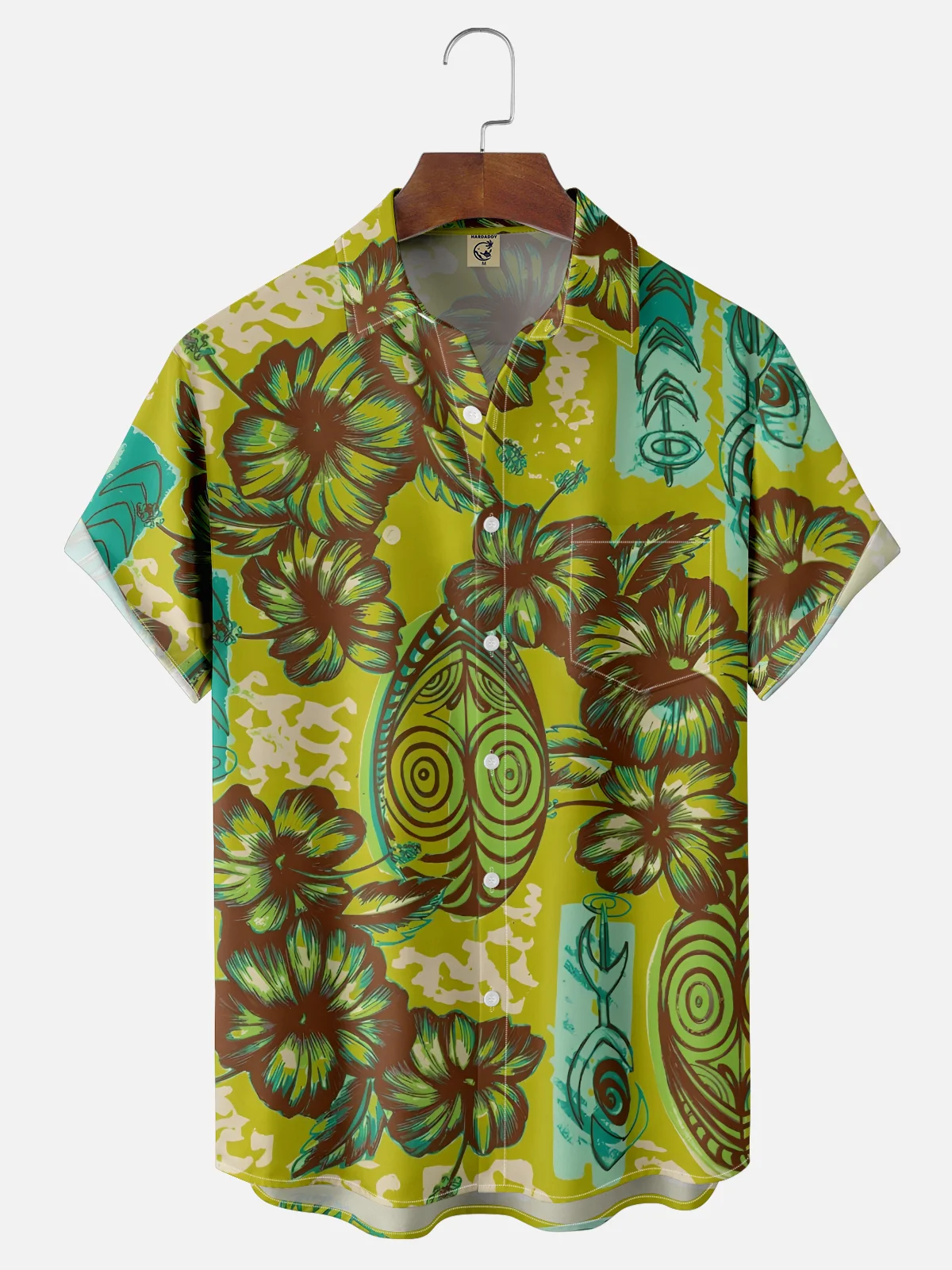 Moisture-wicking Tiki Flower Chest Pocket Hawaiian Shirt