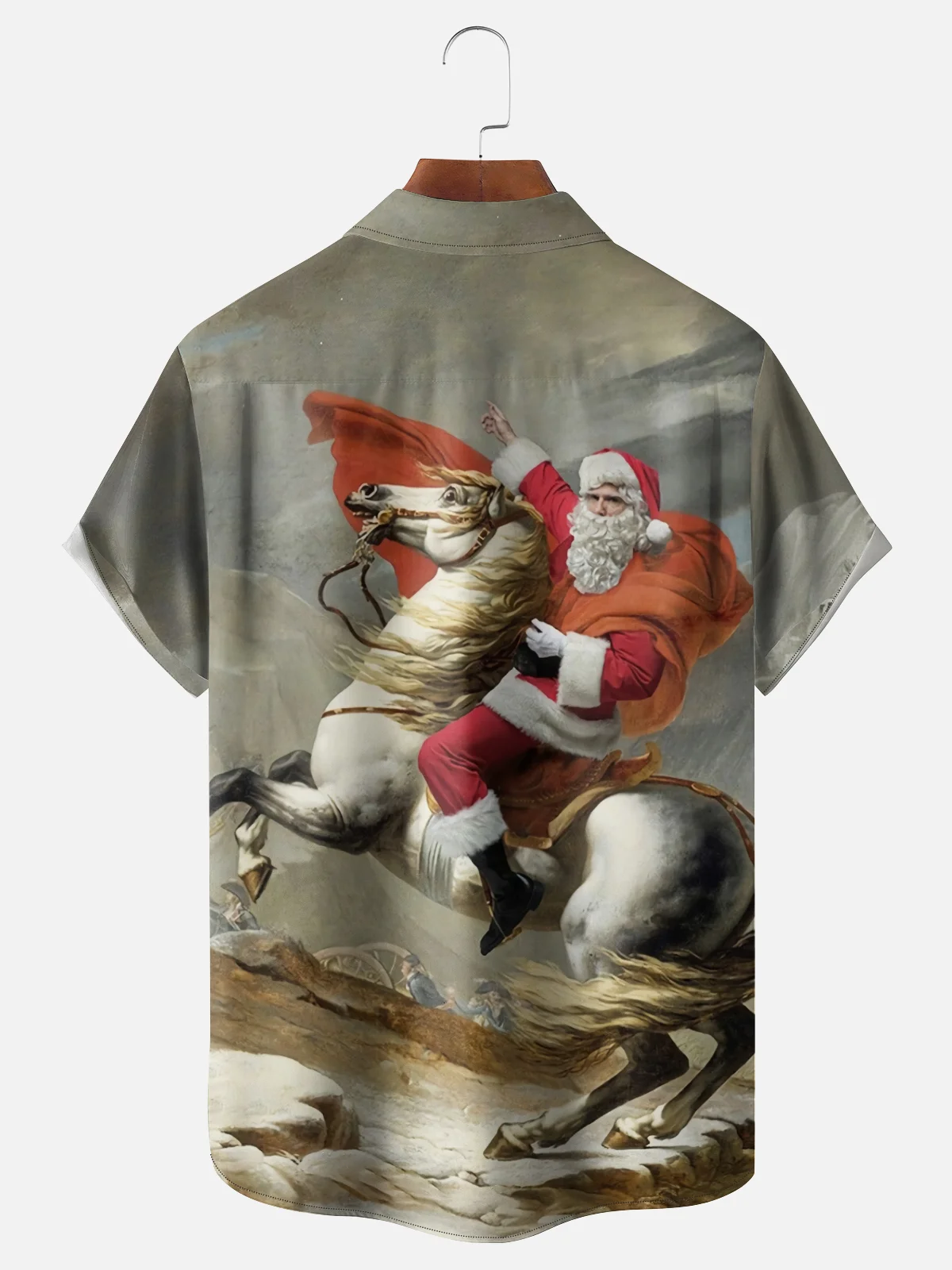 Moisture-wicking Christmas Santa Horse Chest Pocket Casual Shirt
