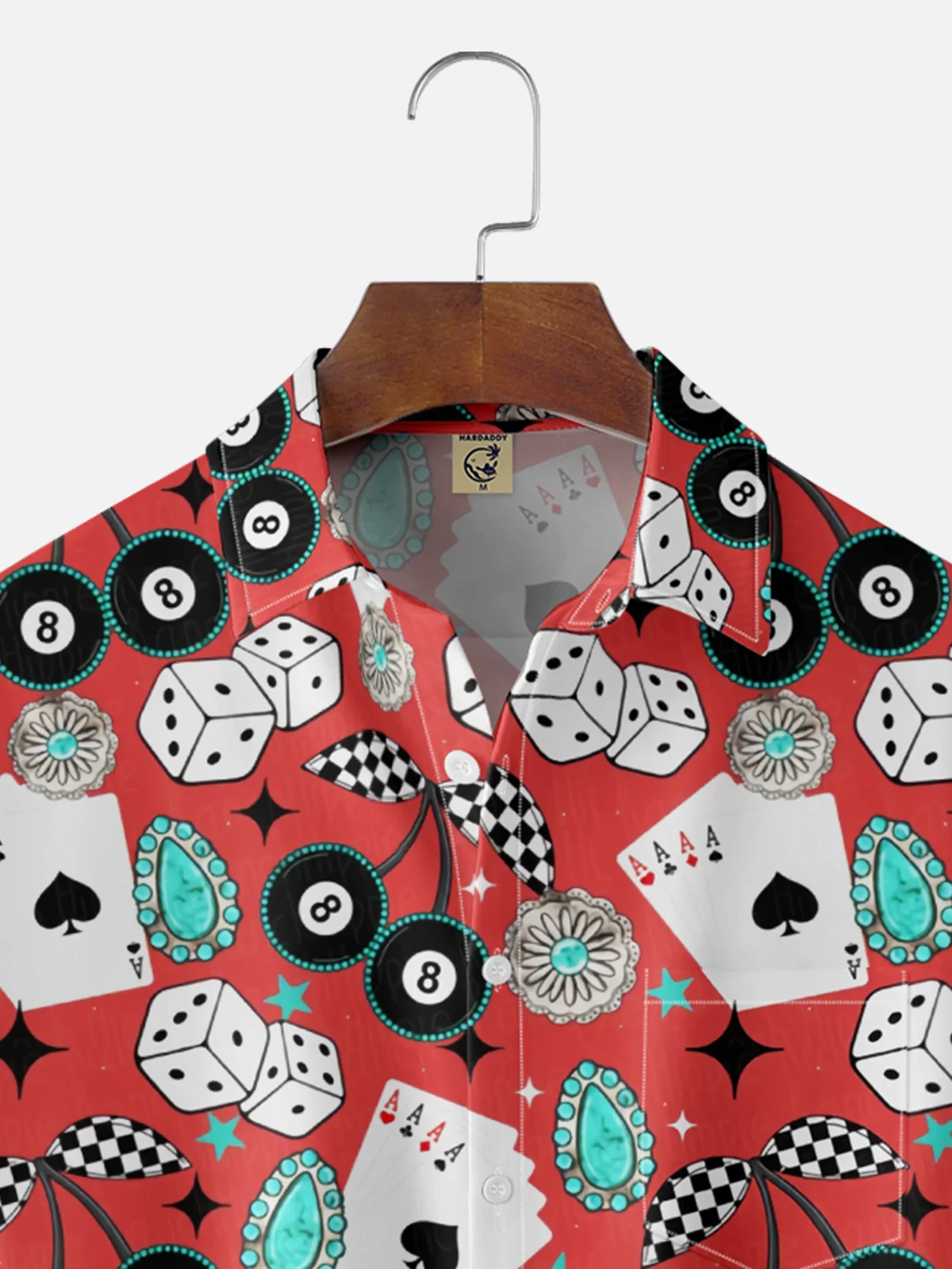Moisture-wicking Billiards Cherries Dice Playing Cards Chest Pocket Hawaiian Shirt