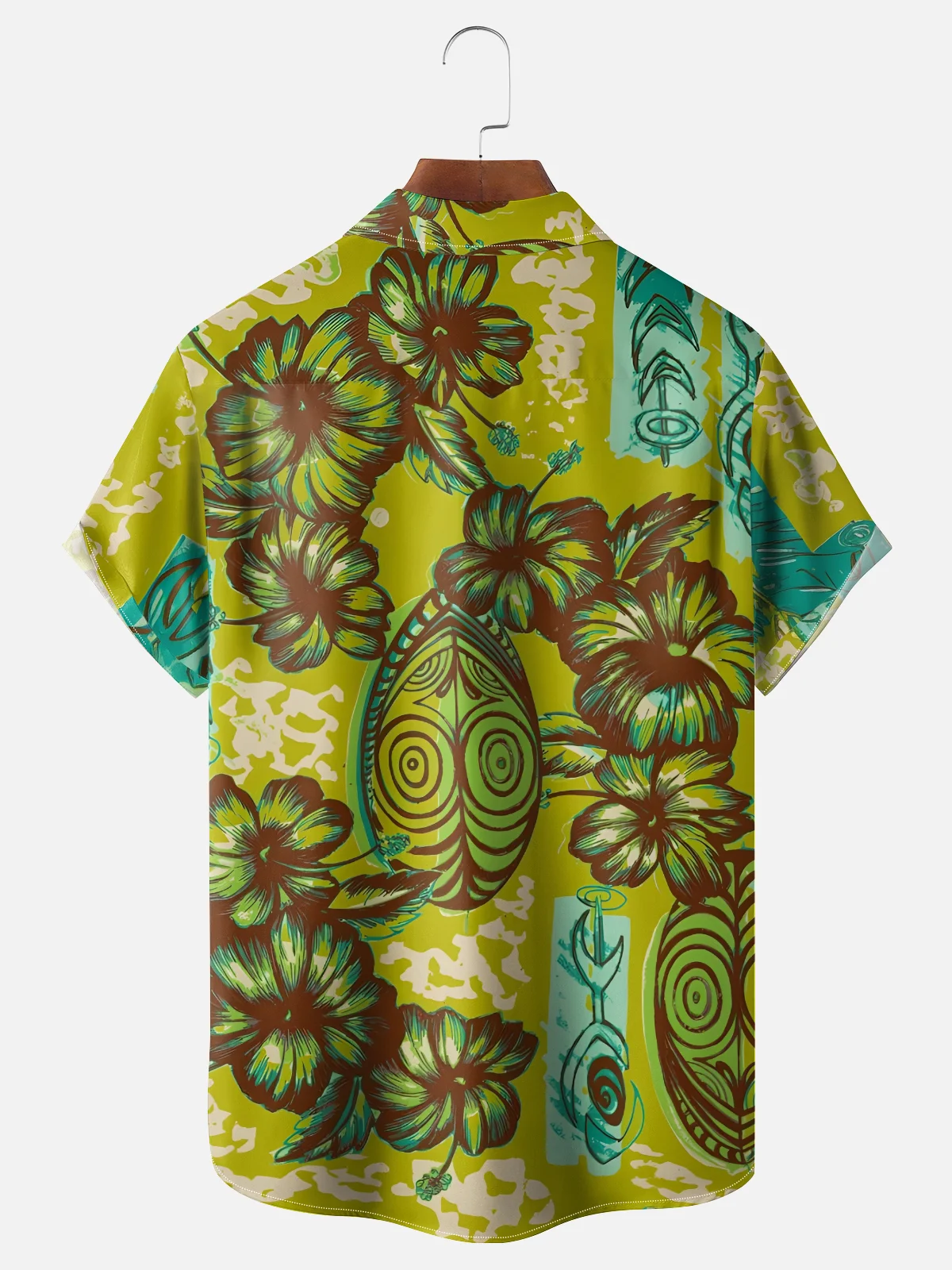 Moisture-wicking Tiki Flower Chest Pocket Hawaiian Shirt