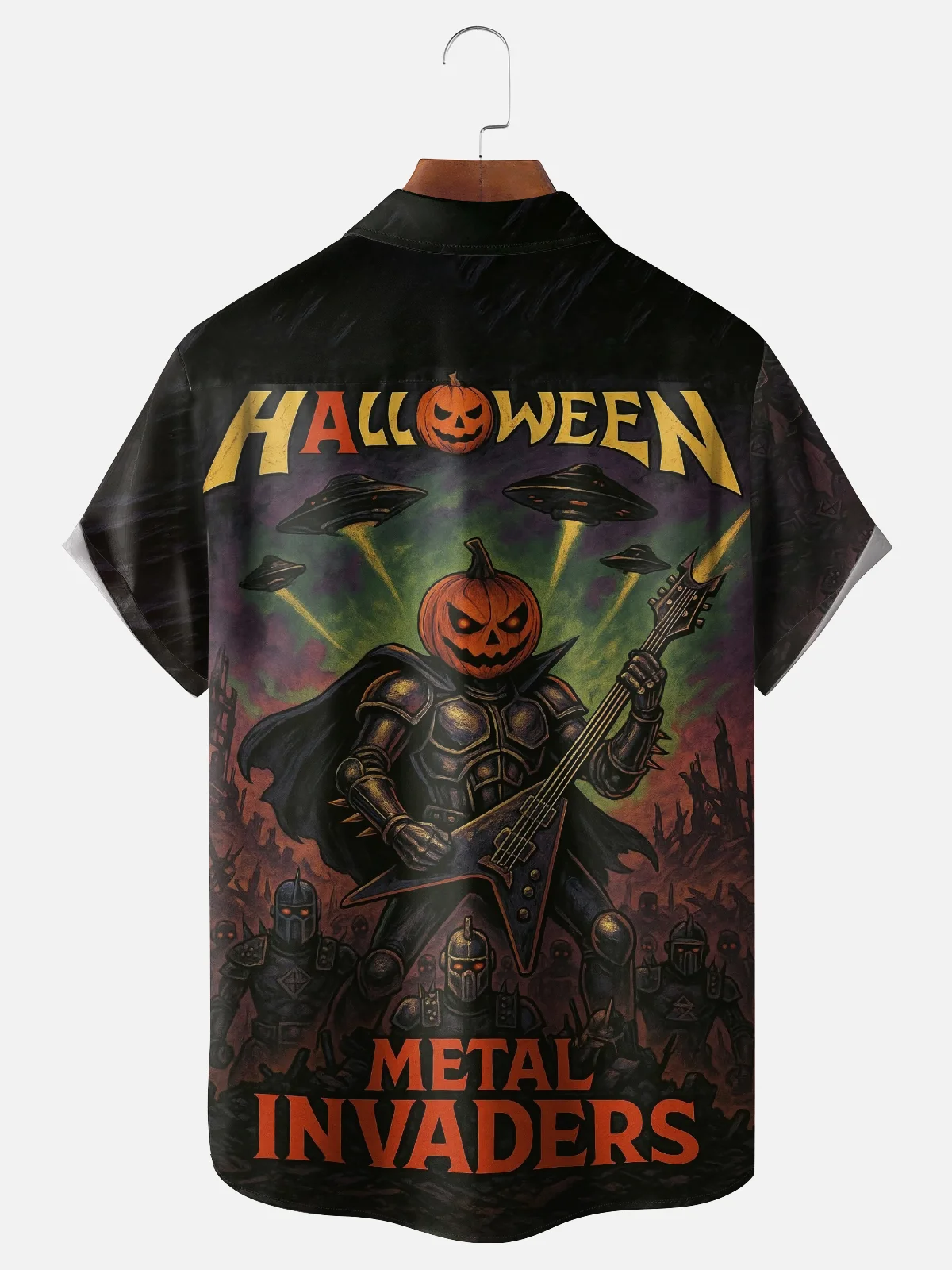 Moisture-wicking Halloween Music Rock Guitar Chest Pocket Casual Shirt