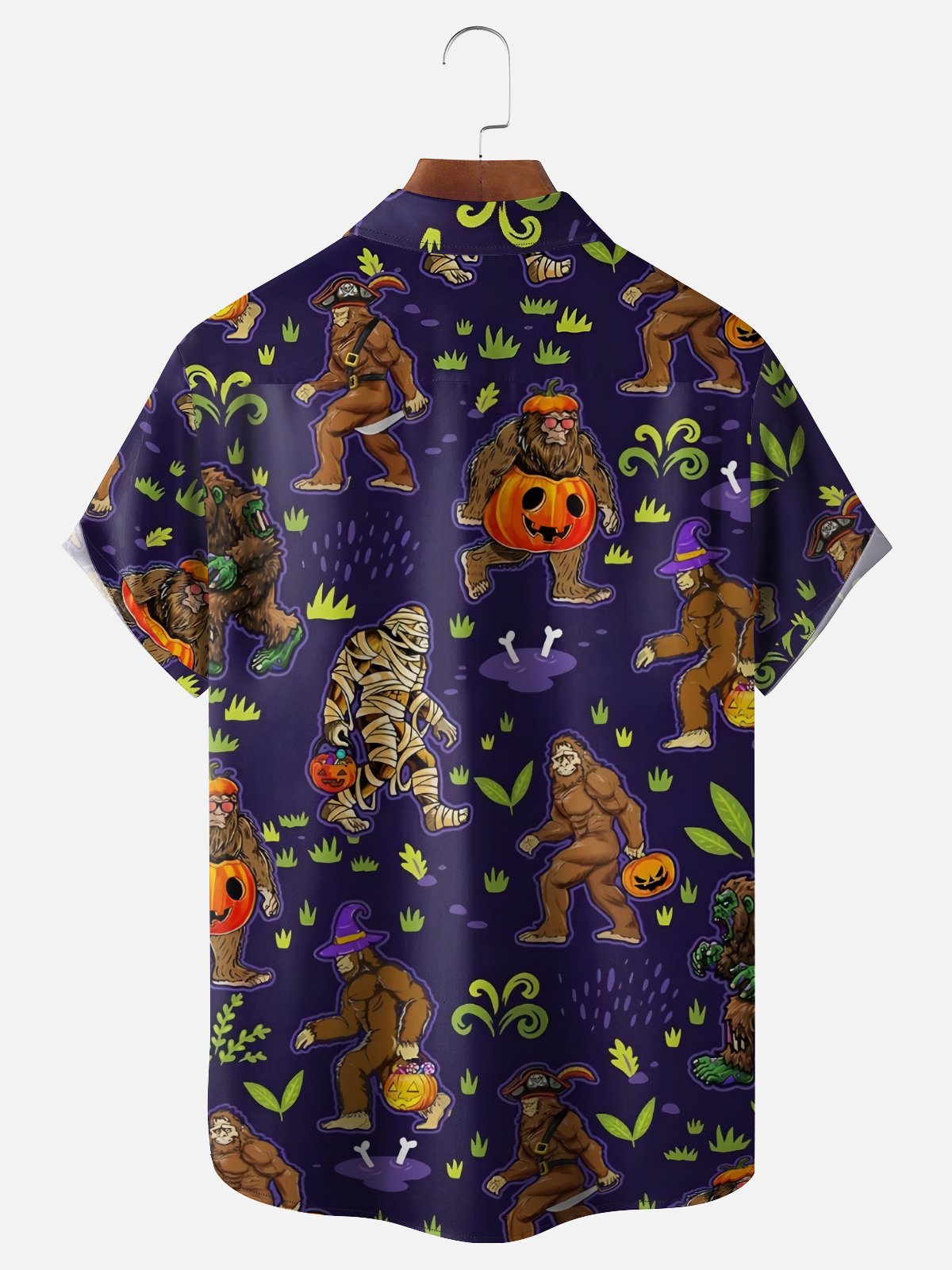 Moisture-wicking Halloween Bigfoot Pumpkin Chest Pocket Casual Shirt