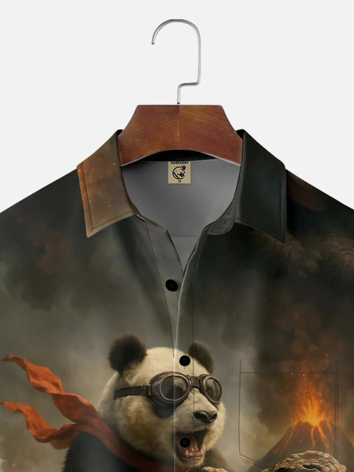 Moisture-wicking Panda Dinosaur Volcano Chest Pocket Casual Shirt