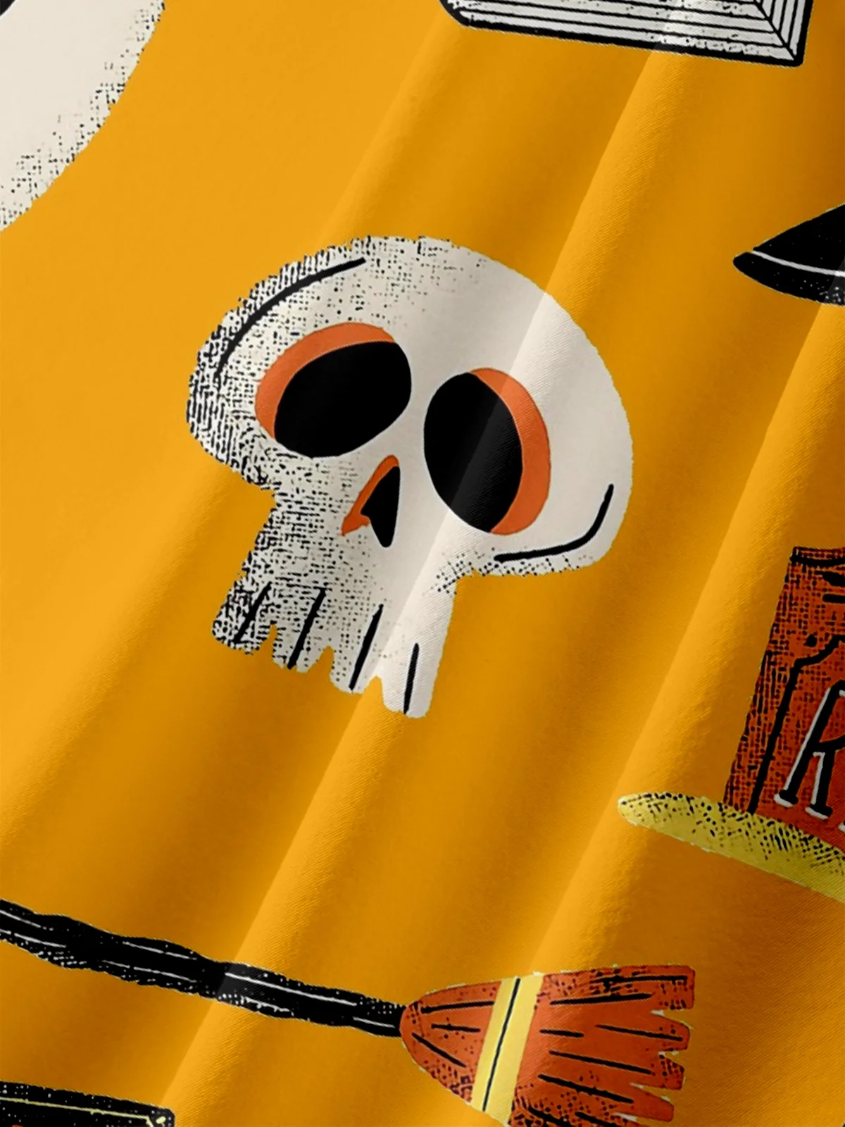 Moisture-Wicking Halloween Hat Pumpkin Skull Chest Pocket Hawaiian Shirt