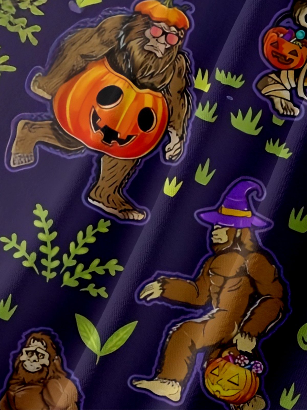 Moisture-wicking Halloween Bigfoot Pumpkin Chest Pocket Casual Shirt